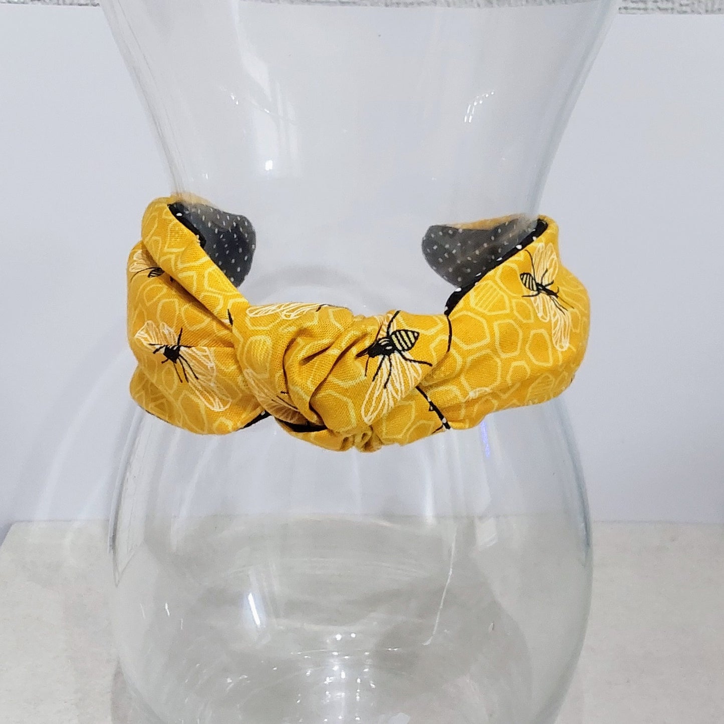 Hairband Yellow Bee Honeycomb Cotton Fabric Bespoke Top Knot Headband
