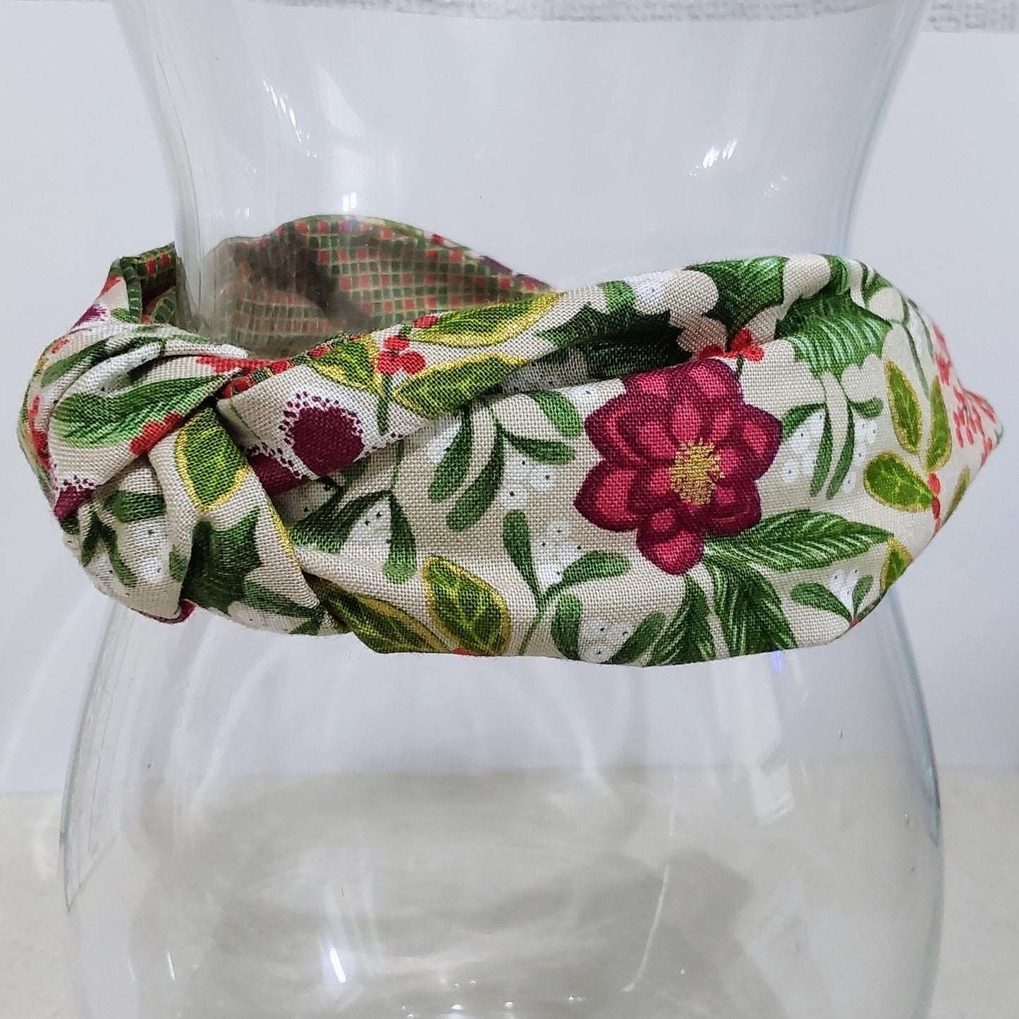 Hairband Poinsettia Berry Holly Cotton Fabric Bespoke Top Knot Headband
