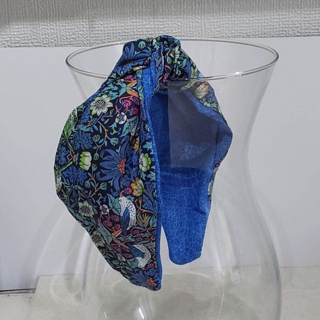 Liberty of London Hairband Strawberry Thief Tana Lawn BLue Cotton Fabric Top Knot Headband