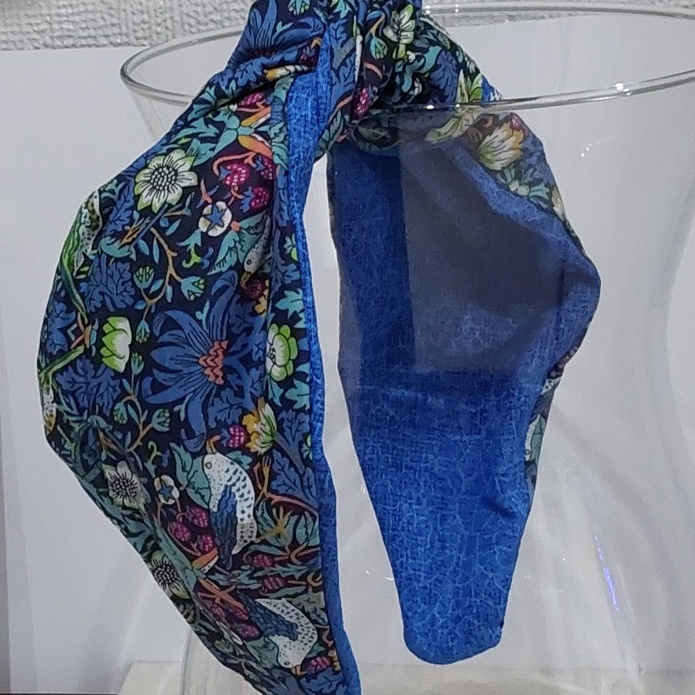 Liberty of London Hairband Strawberry Thief Tana Lawn BLue Cotton Fabric Top Knot Headband