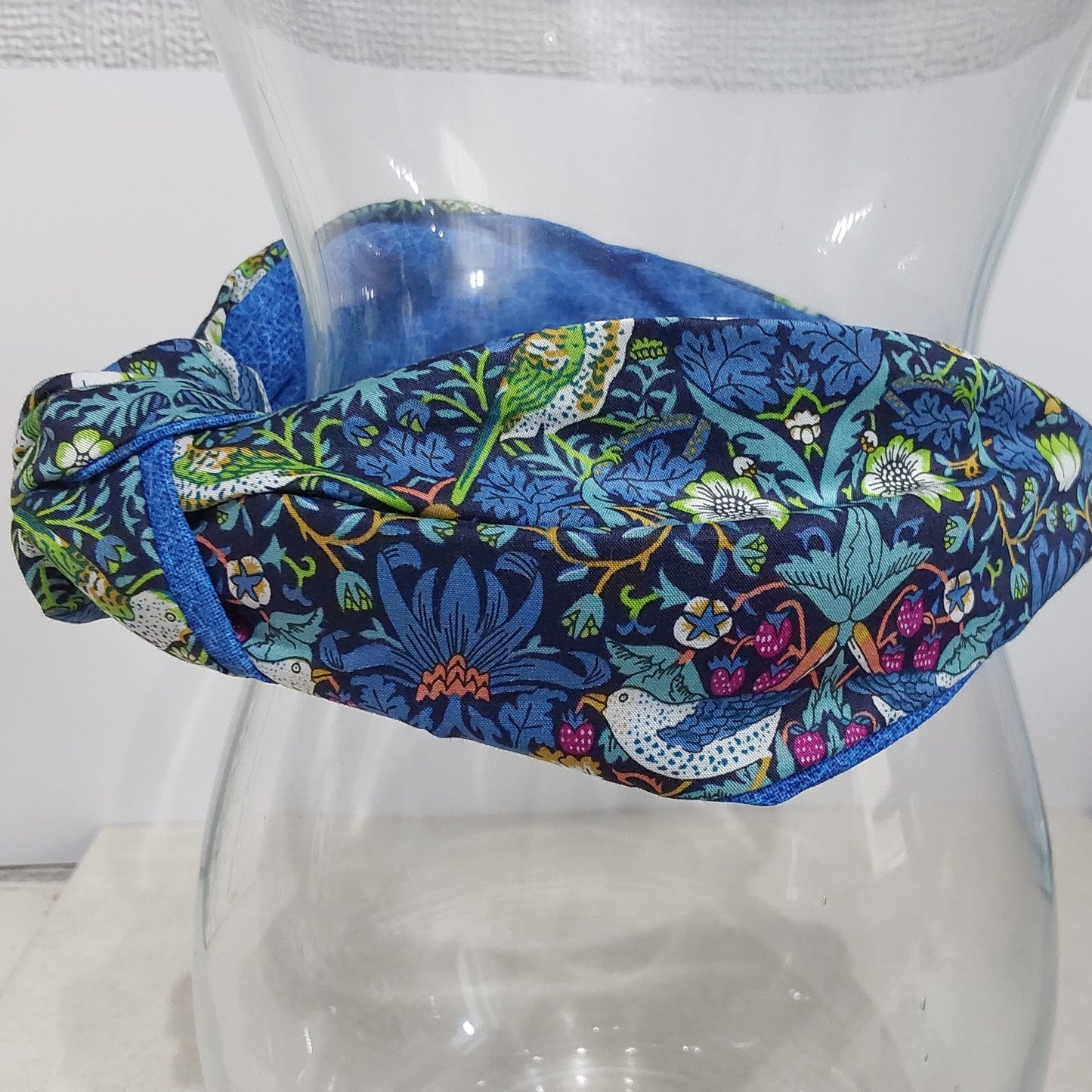 Liberty of London Hairband Strawberry Thief Tana Lawn BLue Cotton Fabric Top Knot Headband