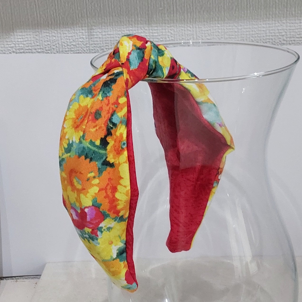 Hairband Summer Red Flowers Cotton Fabric Bespoke Top Knot Headband