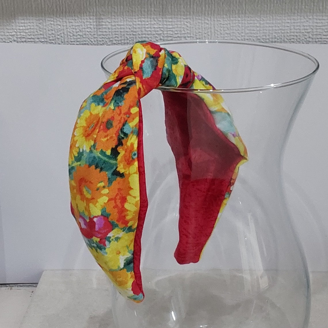 Hairband Summer Red Flowers Cotton Fabric Bespoke Top Knot Headband