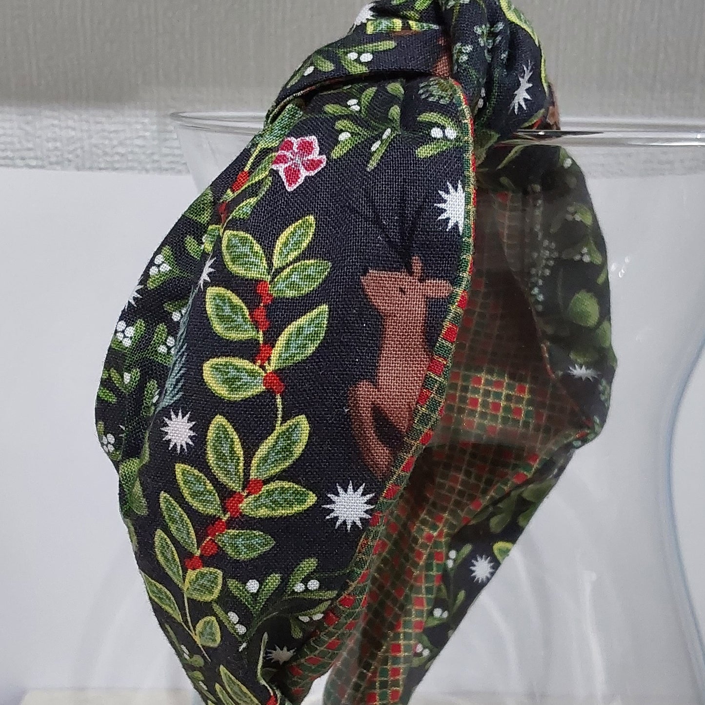 Hairband Christmas Reindeer Mistletoe Cotton Fabric Bespoke Top Knot Headband