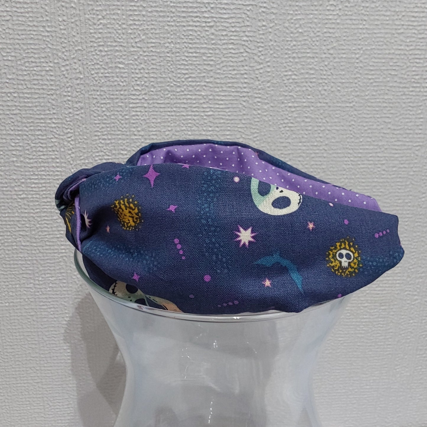 Copy of Hairband Disney Nightmare Before Xmas Jack Skeleton Moon Cotton Fabric Bespoke Top Knot Headband