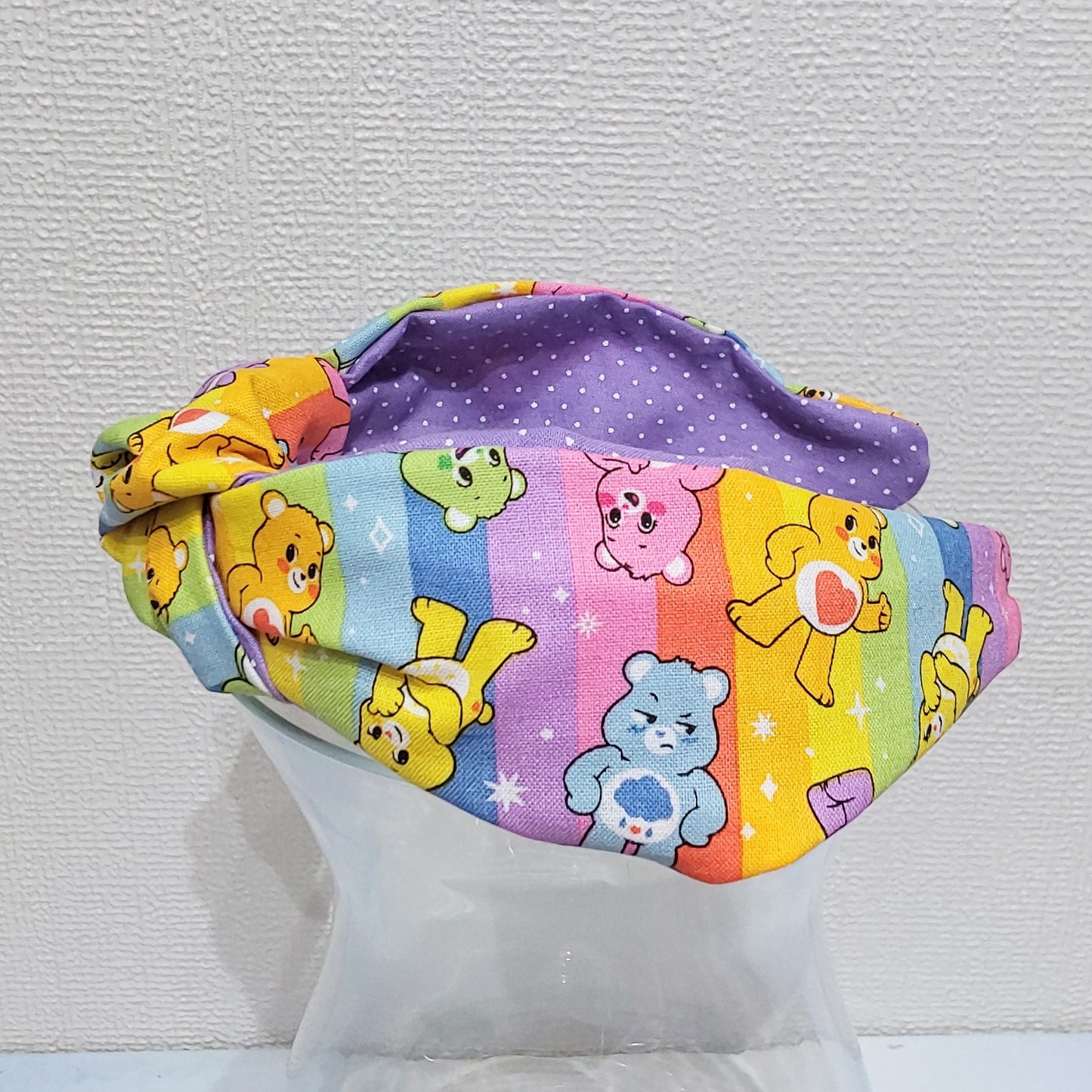 Copy of Hairband Care Bears Rainbow Lilac Cotton Fabric Bespoke Top Knot Headband