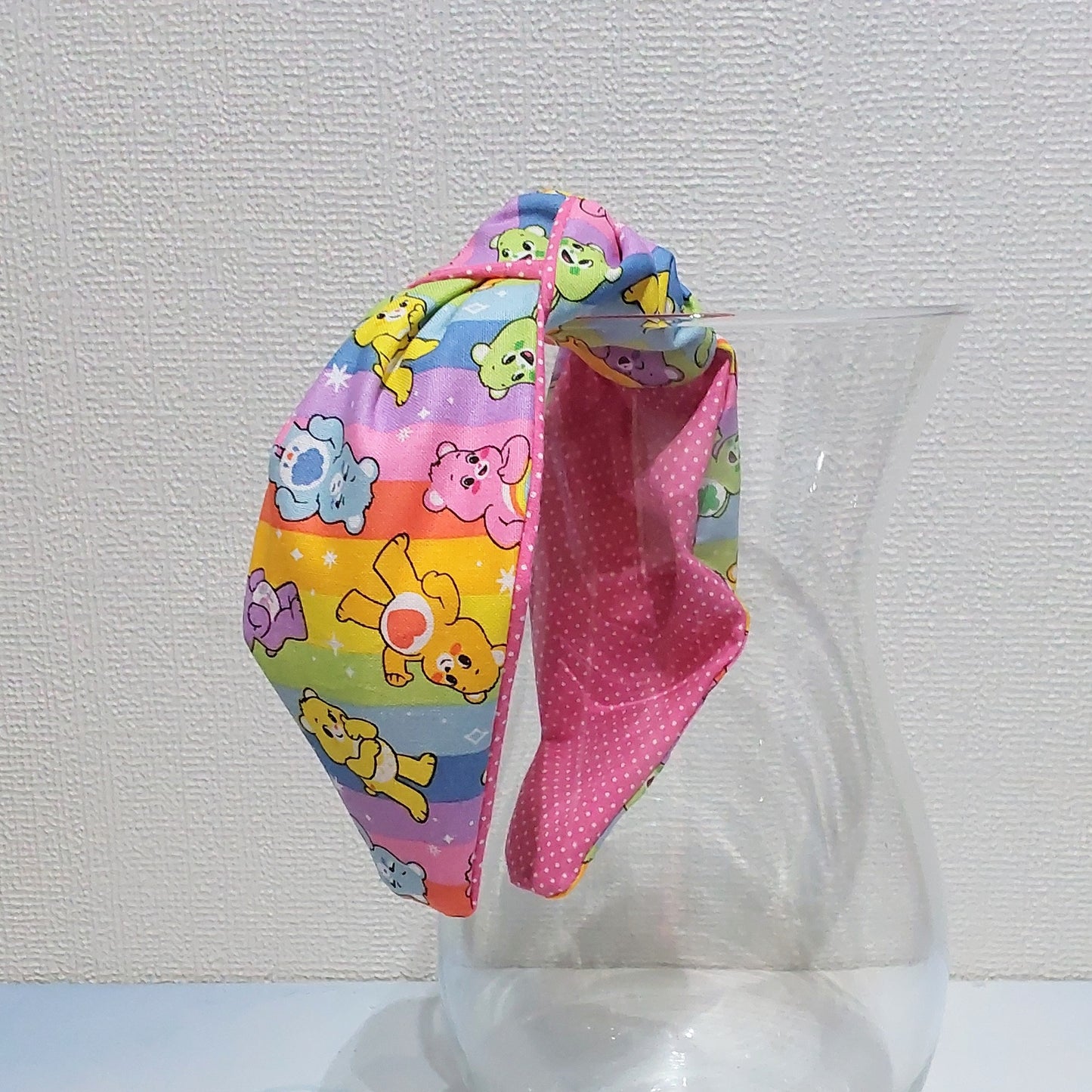 Hairband Care Bears Rainbow Pink Cotton Fabric Bespoke Top Knot Headband