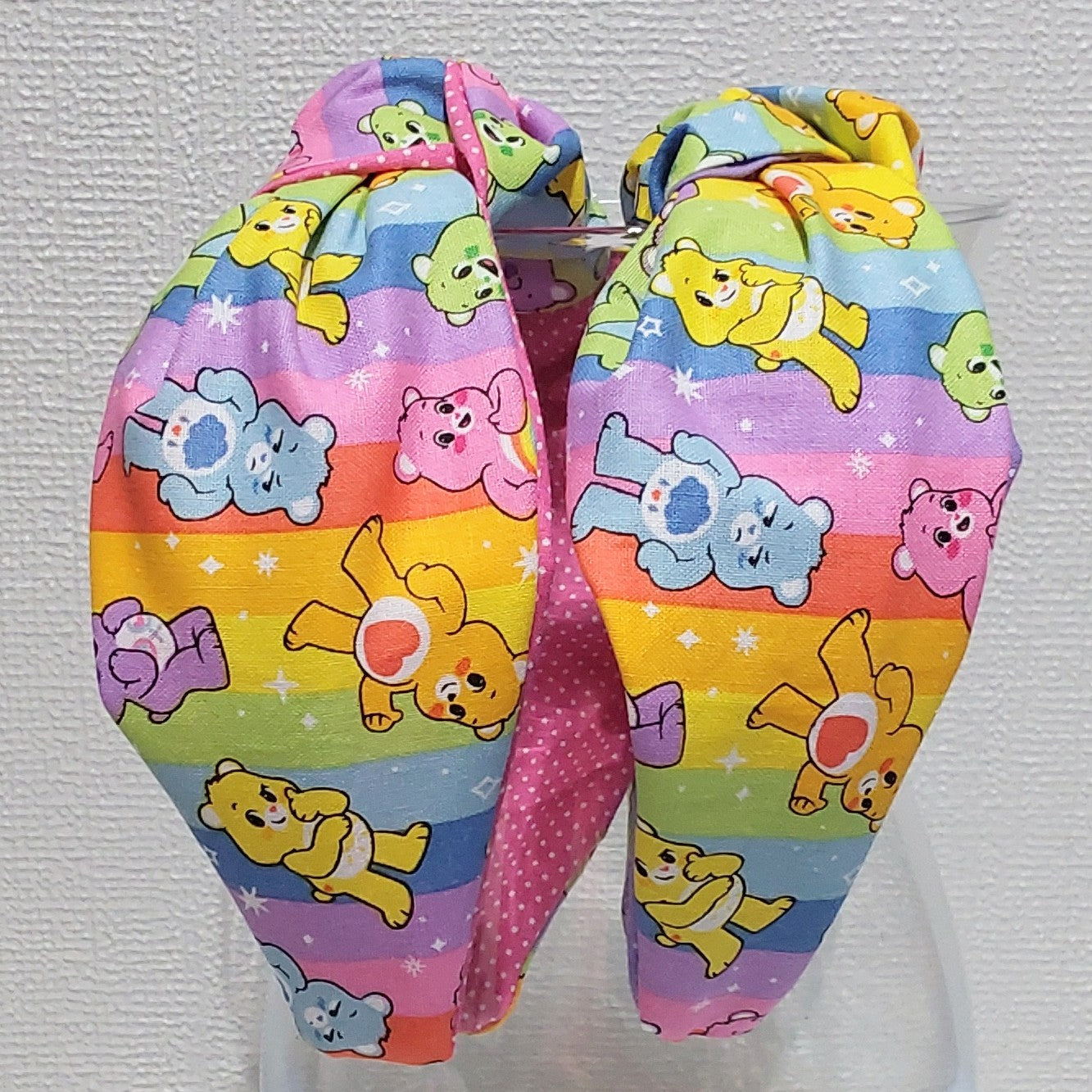 Hairband Care Bears Rainbow Pink Cotton Fabric Bespoke Top Knot Headband