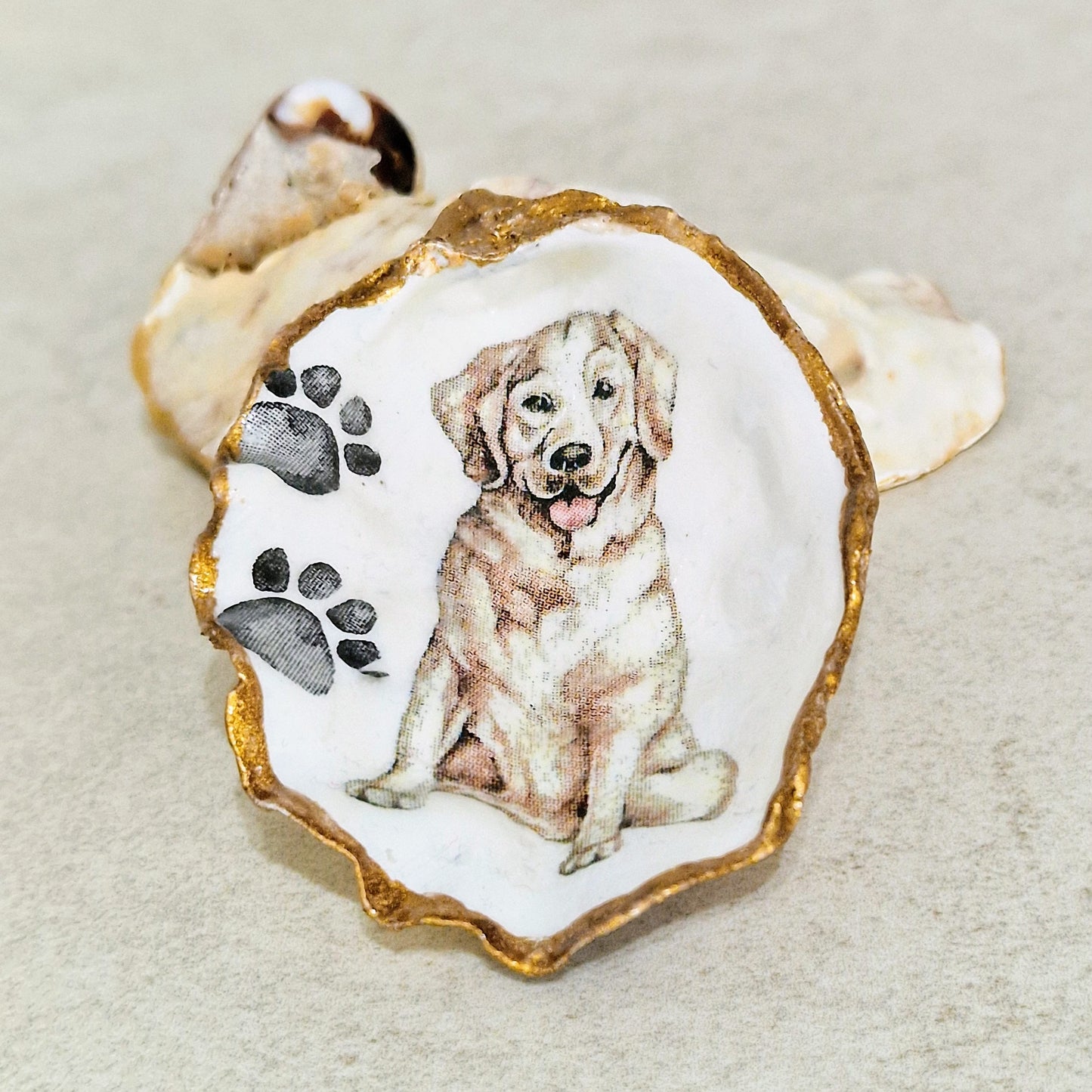 Golden Retriever Dog Oyster Shell Trinket Dish