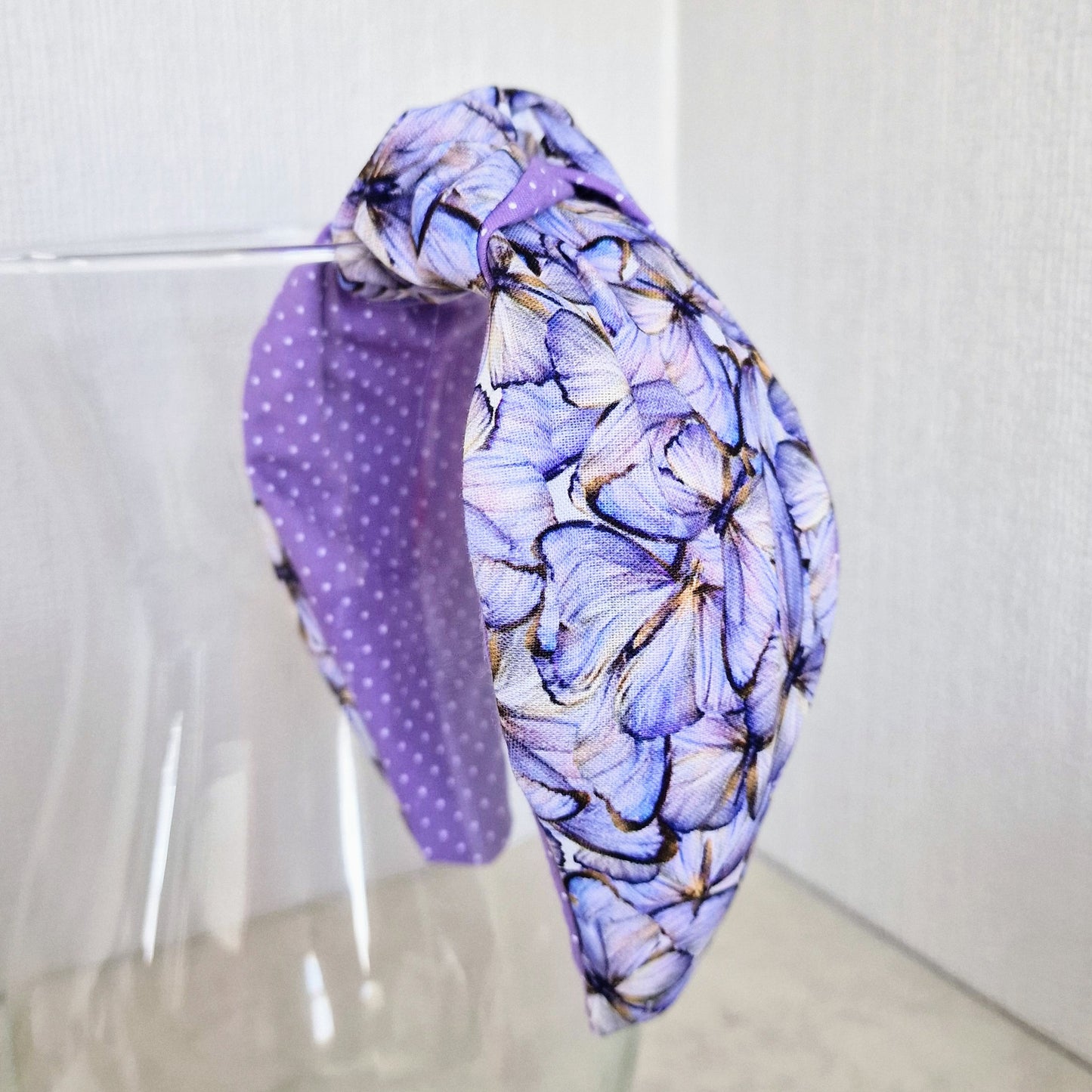 Hairband Lilac Purple Butterfly Cotton Fabric Bespoke Top Knot Headband