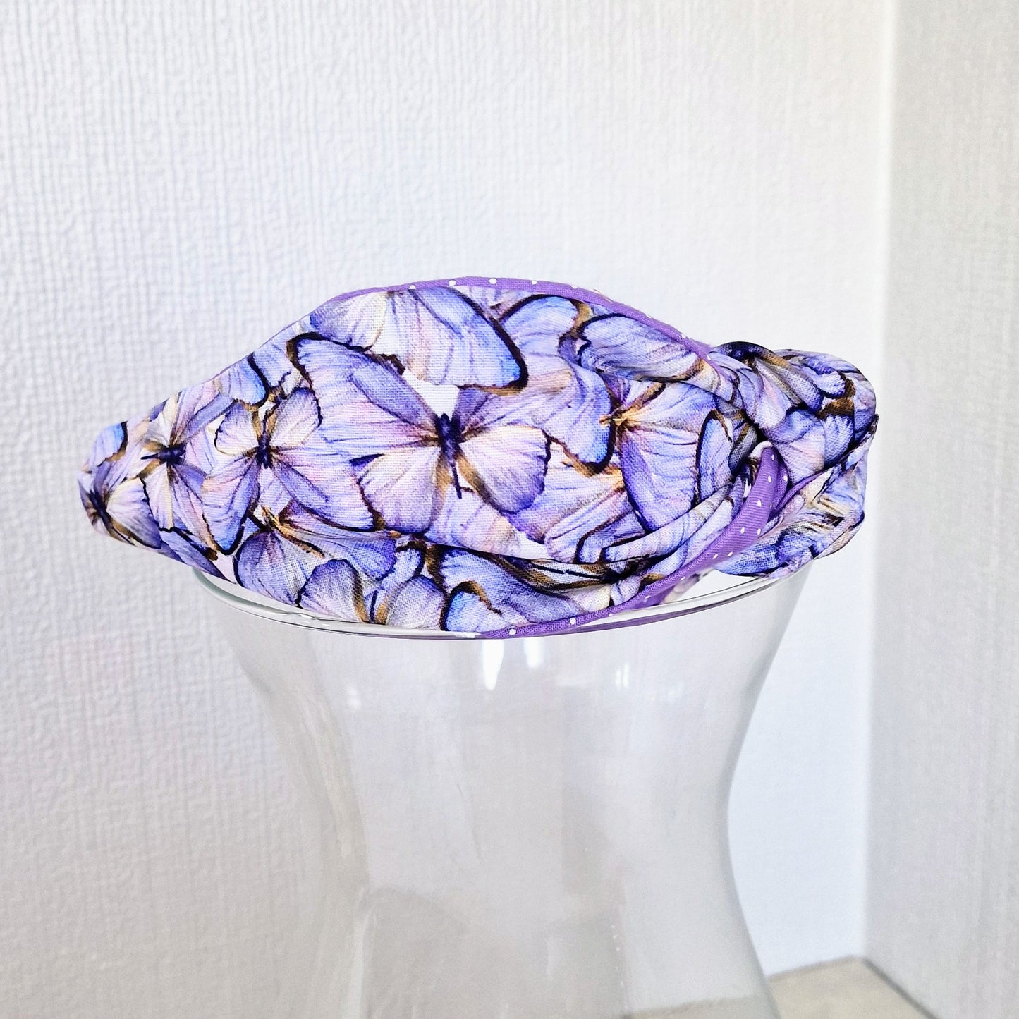 Hairband Lilac Purple Butterfly Cotton Fabric Bespoke Top Knot Headband