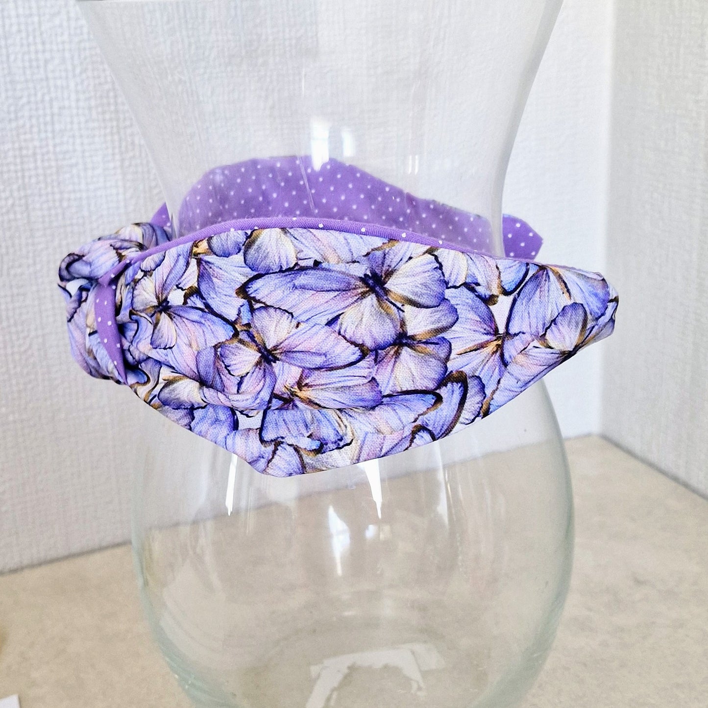 Hairband Lilac Purple Butterfly Cotton Fabric Bespoke Top Knot Headband