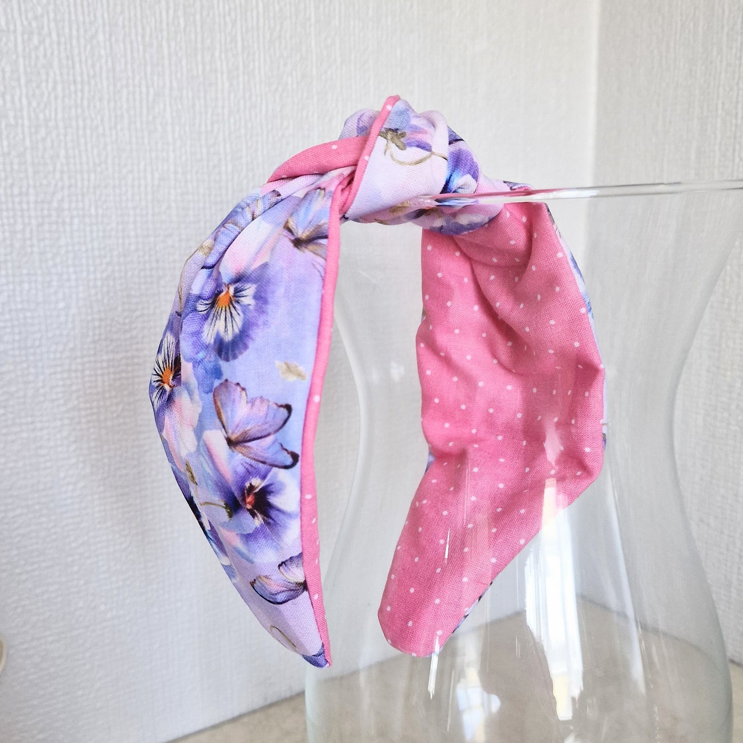 Hairband Lilac Purple Pansy Butterfly Cotton Fabric Bespoke Top Knot Headband