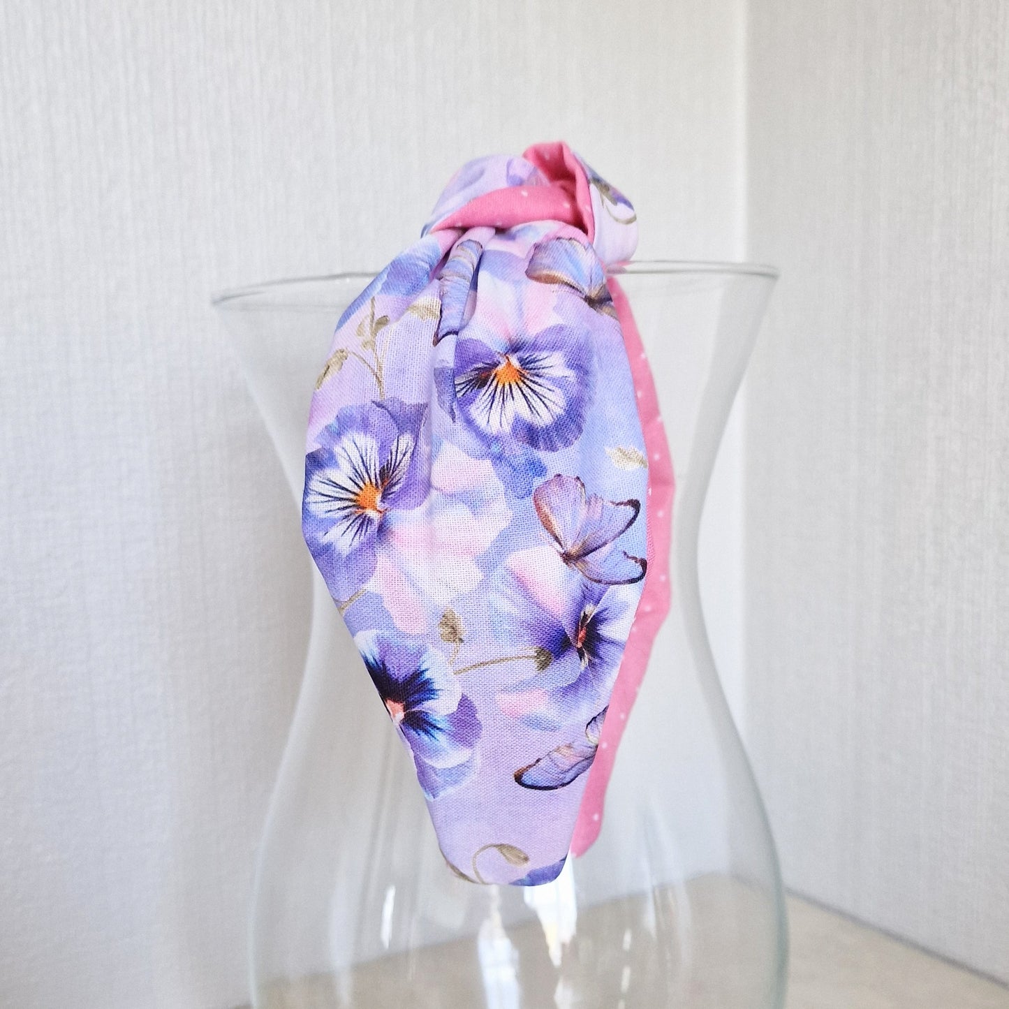 Hairband Lilac Purple Pansy Butterfly Cotton Fabric Bespoke Top Knot Headband