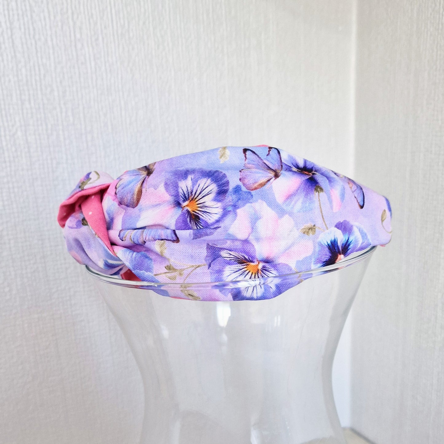 Hairband Lilac Purple Pansy Butterfly Cotton Fabric Bespoke Top Knot Headband