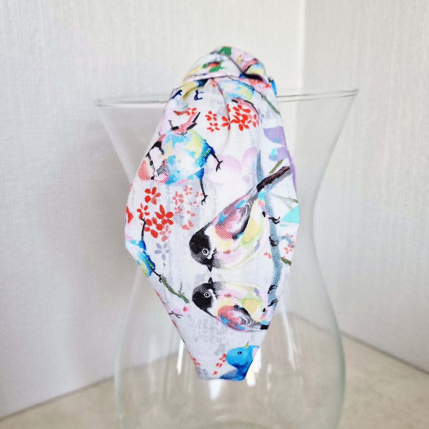 Hairband Blue Tits Birds Cotton Fabric Bespoke Top Knot Headband