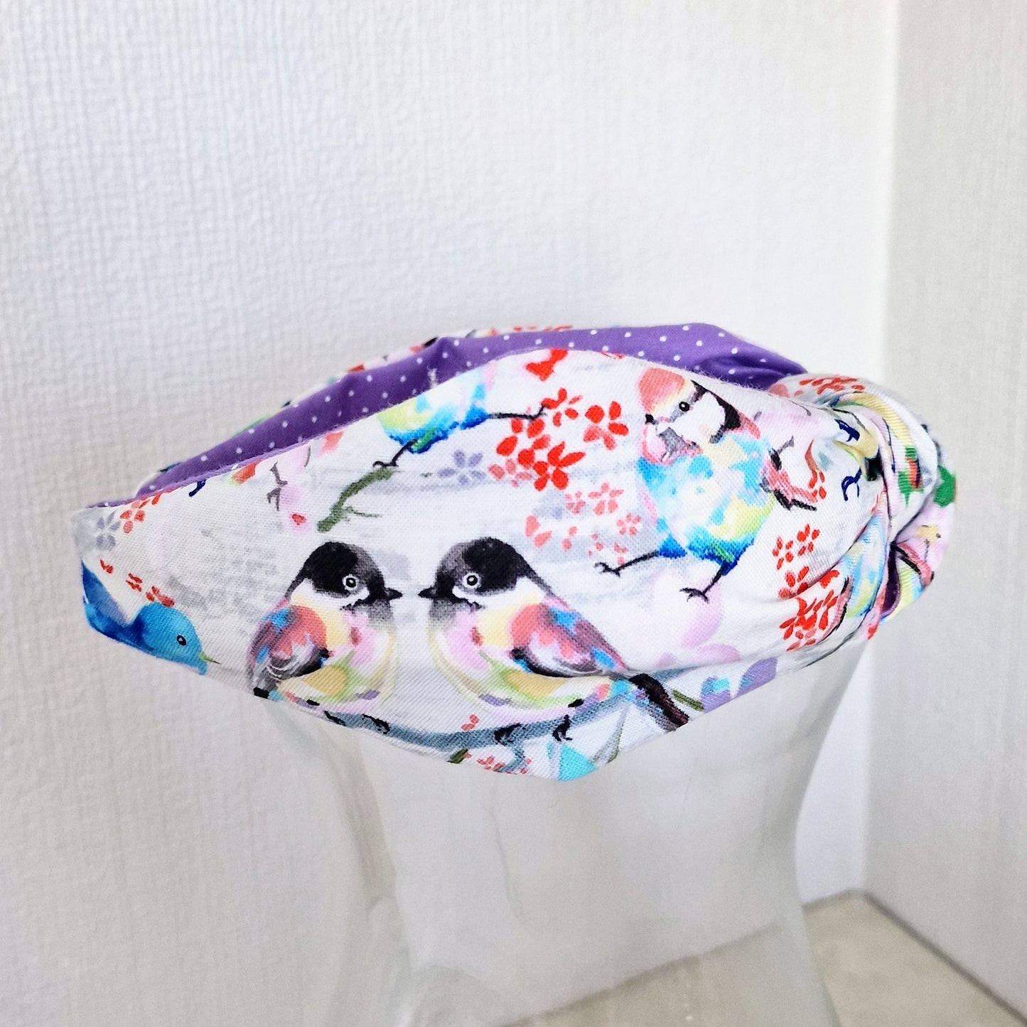 Hairband Blue Tits Birds Cotton Fabric Bespoke Top Knot Headband