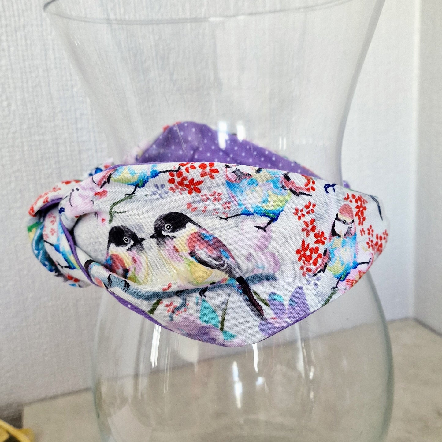 Hairband Blue Tits Birds Cotton Fabric Bespoke Top Knot Headband