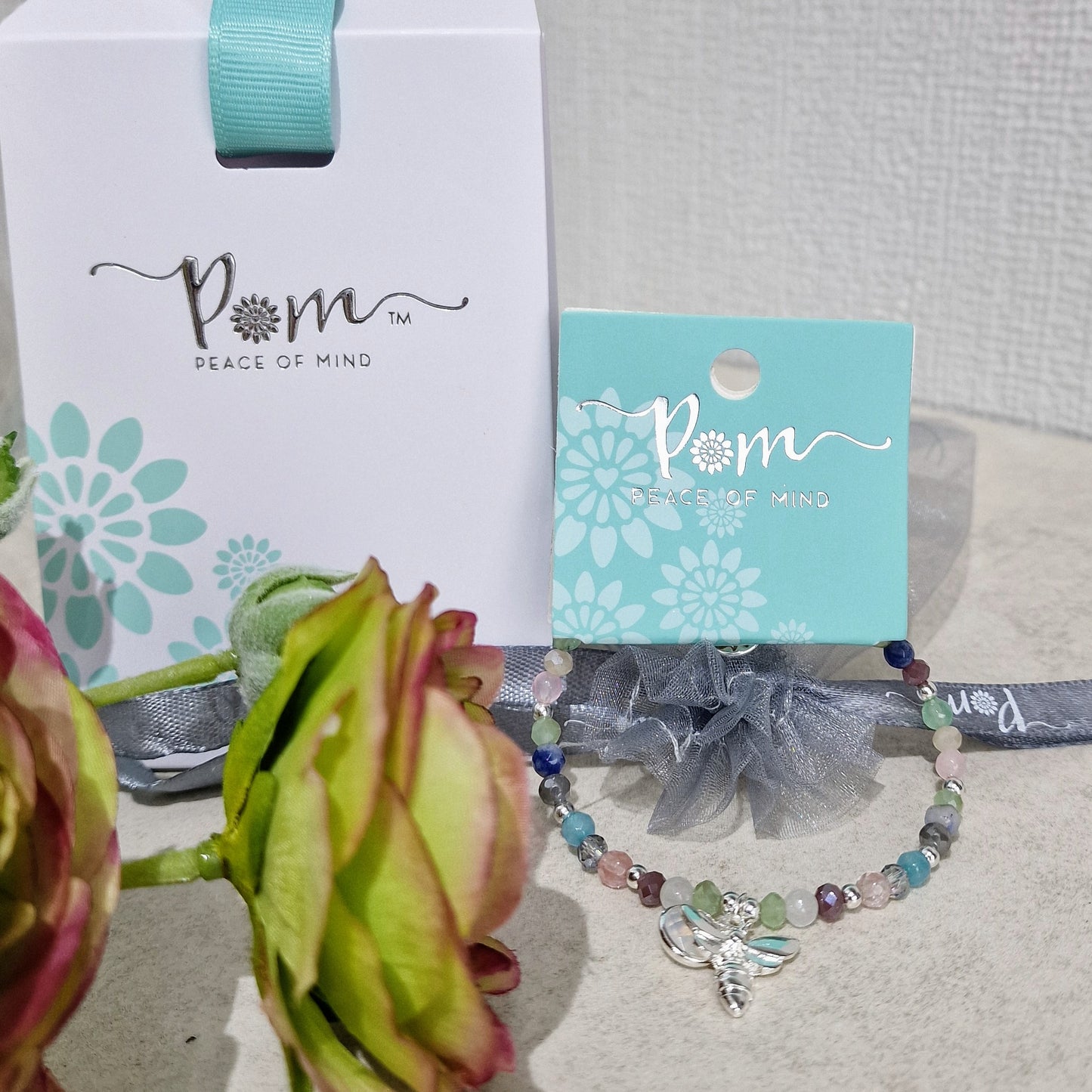Bee & Crystal Charm Coloured Beaded Silver Plated Bracelet