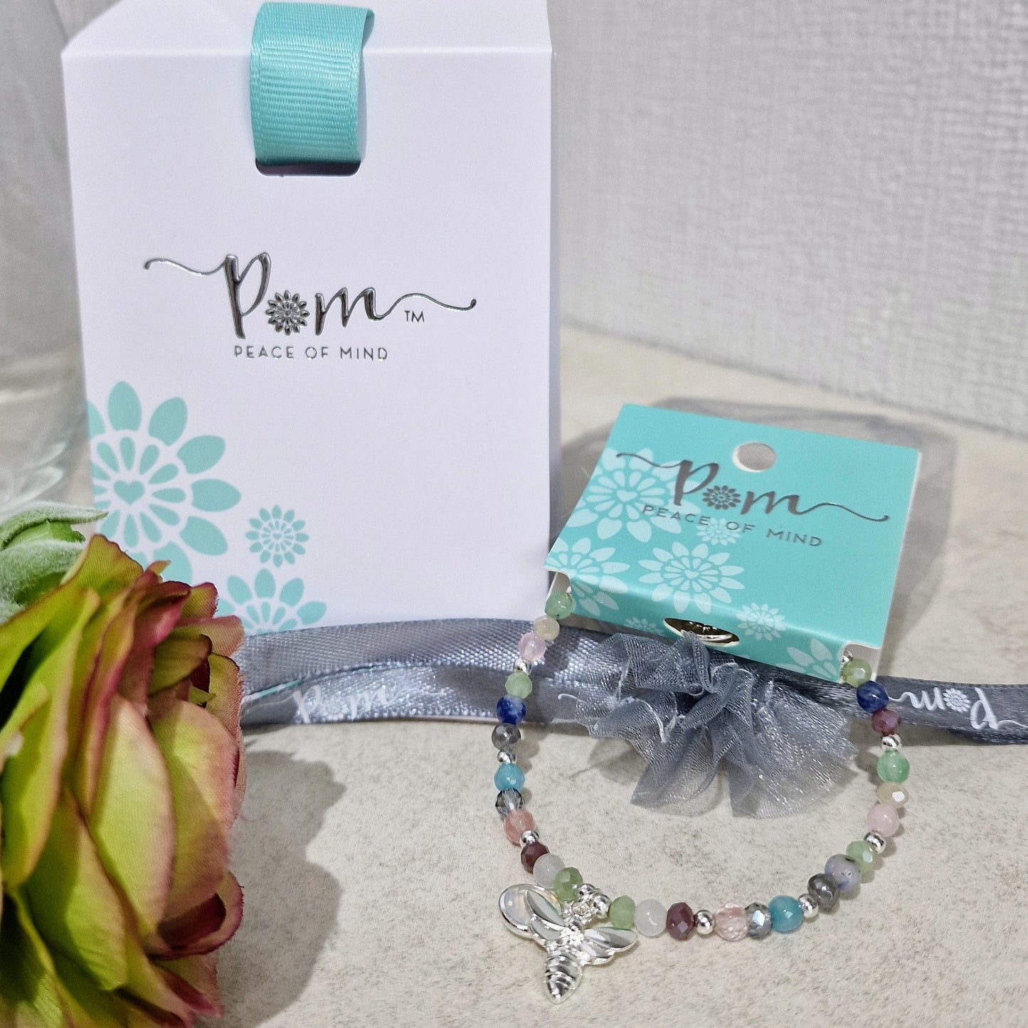 Bee & Crystal Charm Coloured Beaded Silver Plated Bracelet