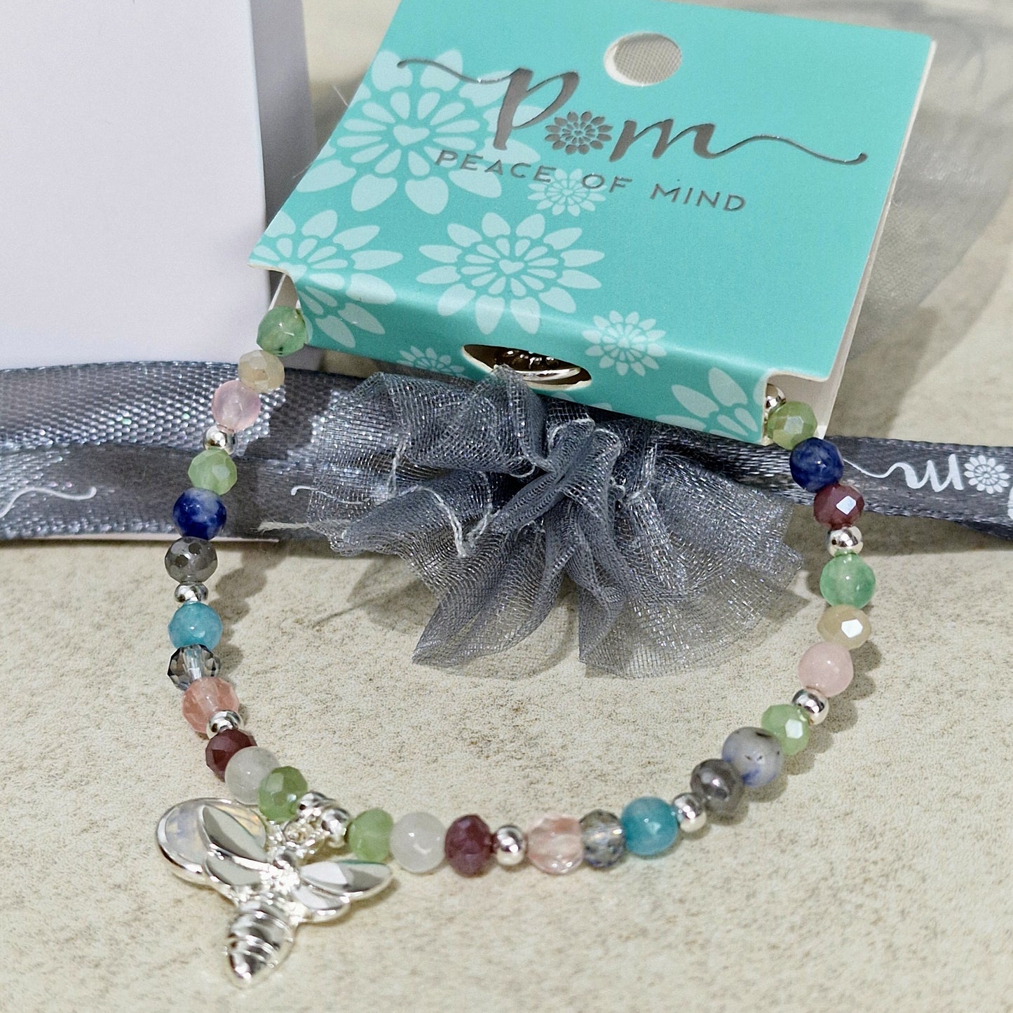 Bee & Crystal Charm Coloured Beaded Silver Plated Bracelet