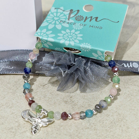 Bee & Crystal Charm Coloured Beaded Silver Plated Bracelet