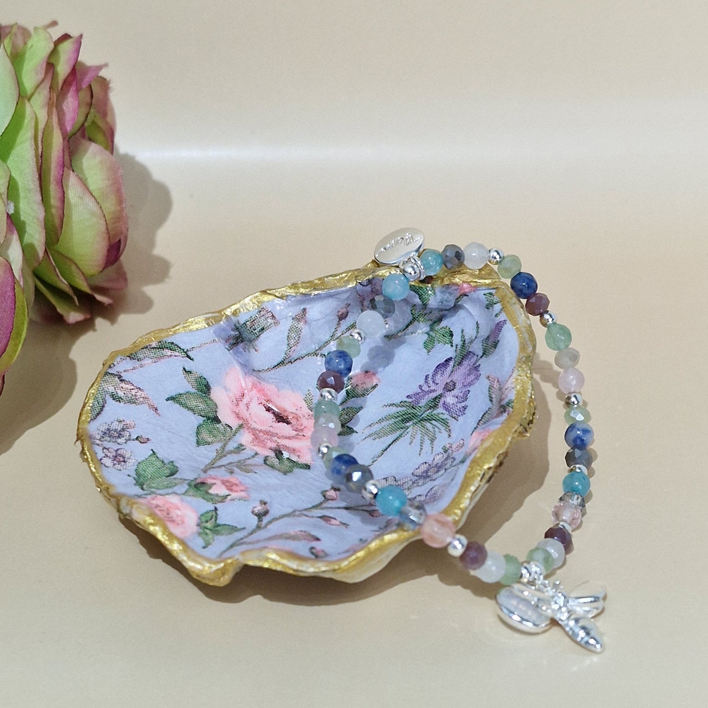 Shabby Chic Lilac Pink Flower Oyster Shell Trinket Dish