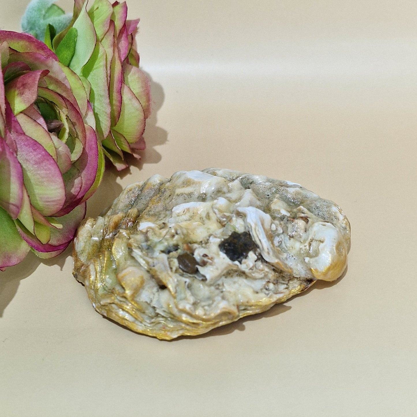 Shabby Chic Lilac Pink Flower Oyster Shell Trinket Dish