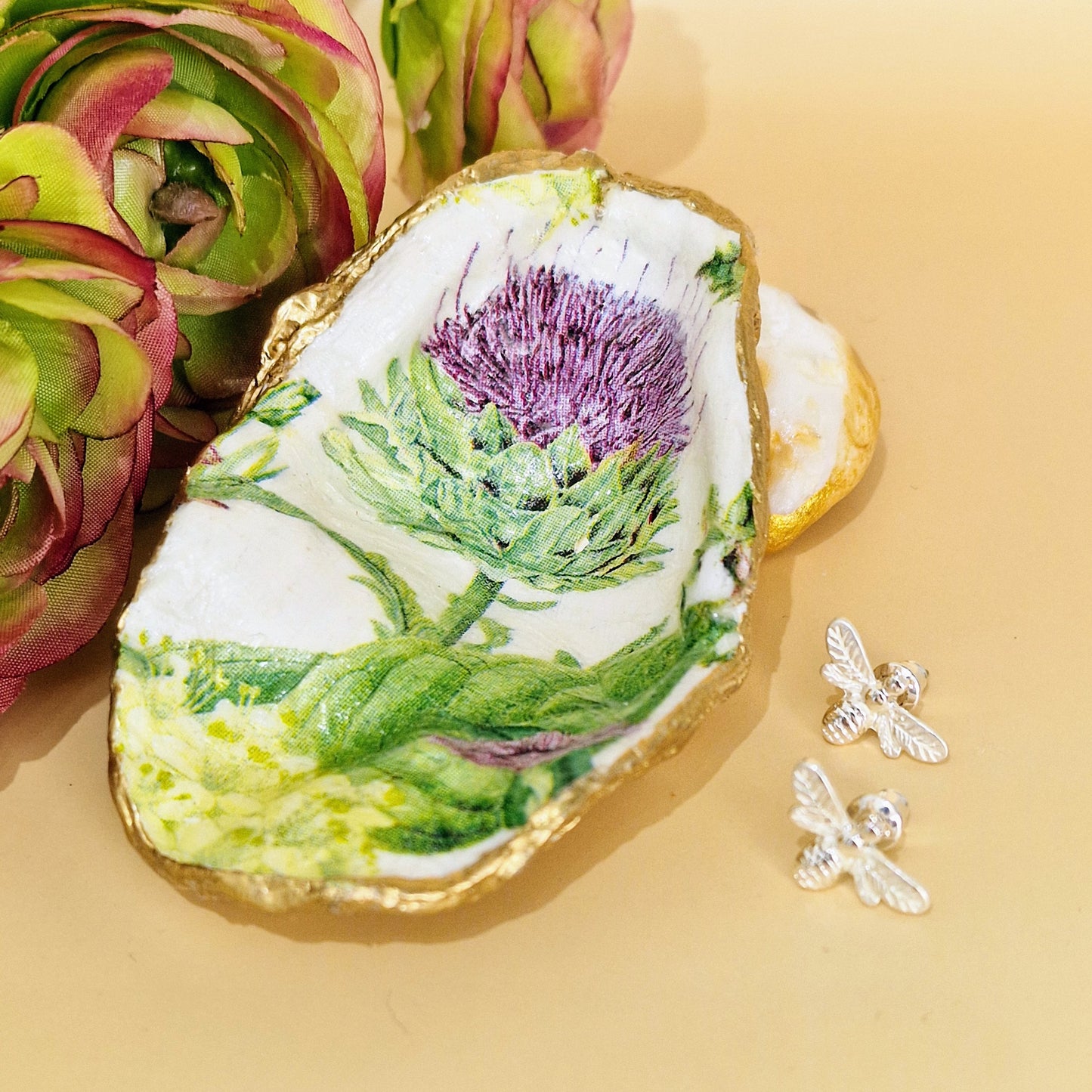 Scotland Thistle Flowers Small Oyster Shell Trinket Dish