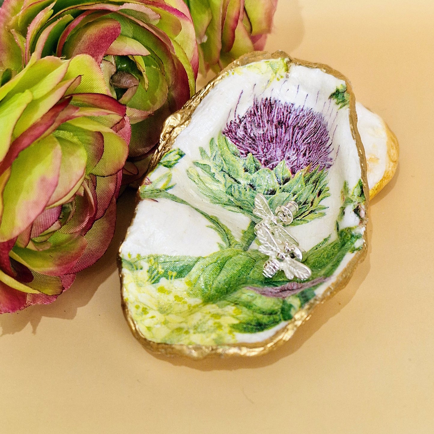 Scotland Thistle Flowers Small Oyster Shell Trinket Dish