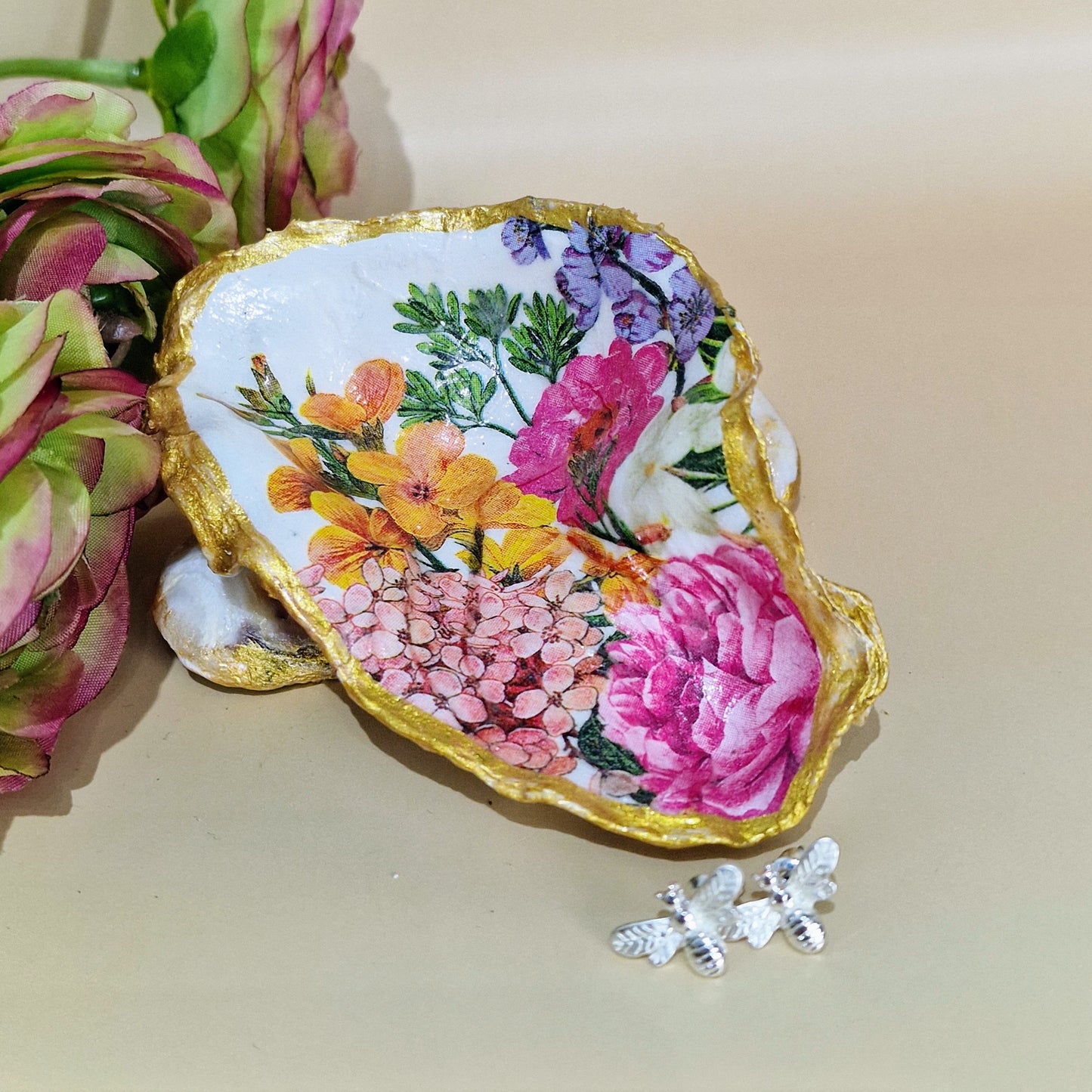 Spring Flowers Small Oyster Shell Trinket Dish