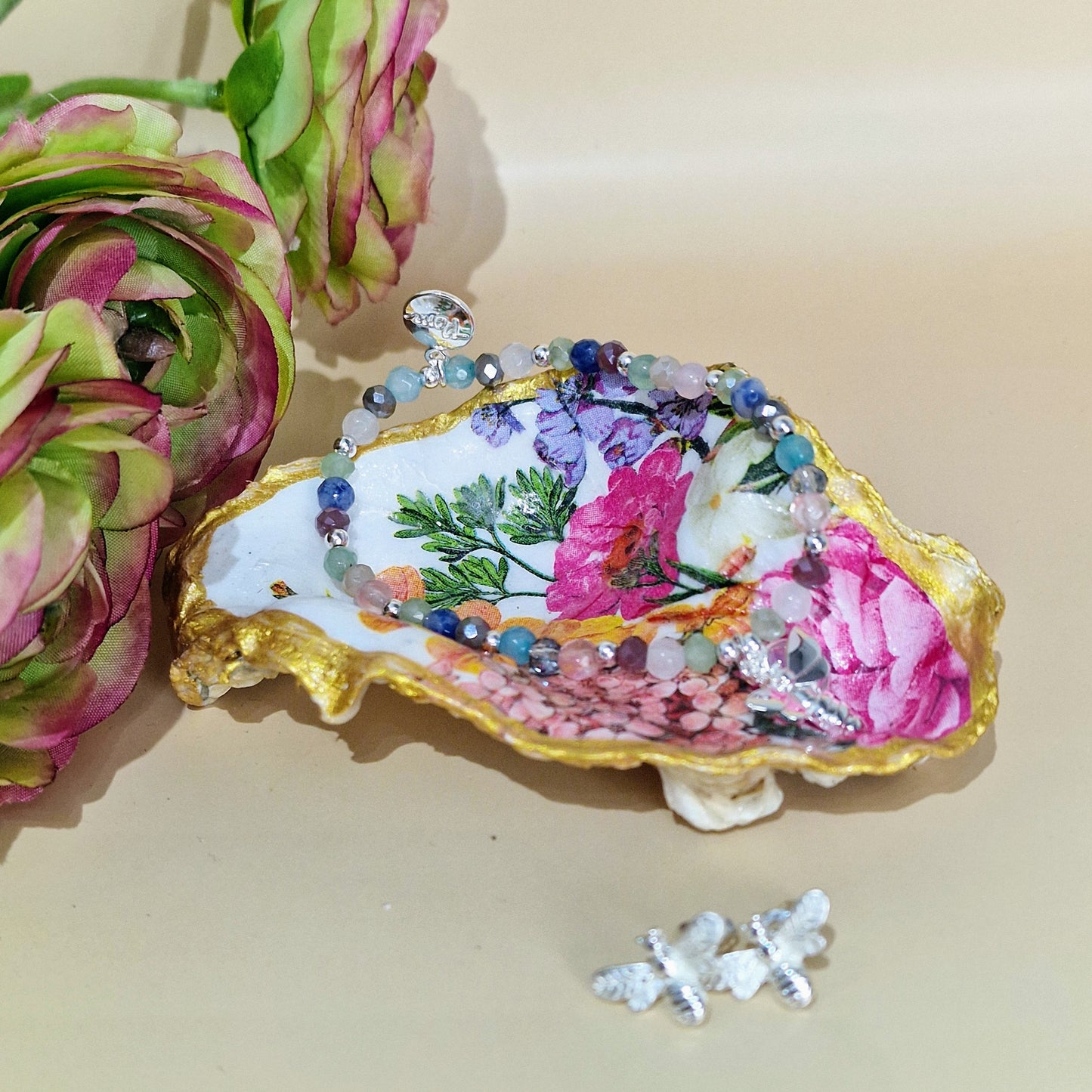 Spring Flowers Small Oyster Shell Trinket Dish