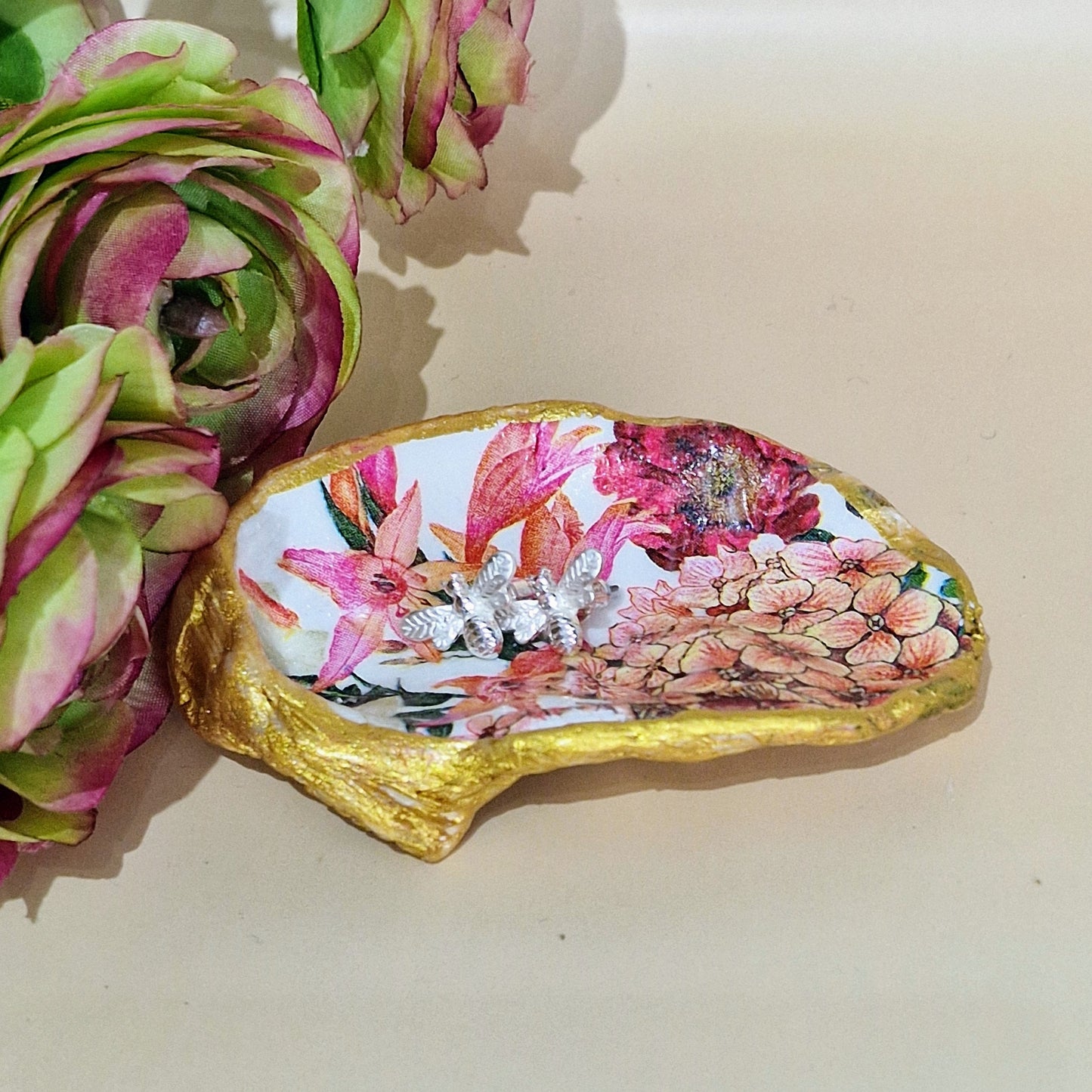 Orange Hydrangea Small Oyster Shell Trinket Dish