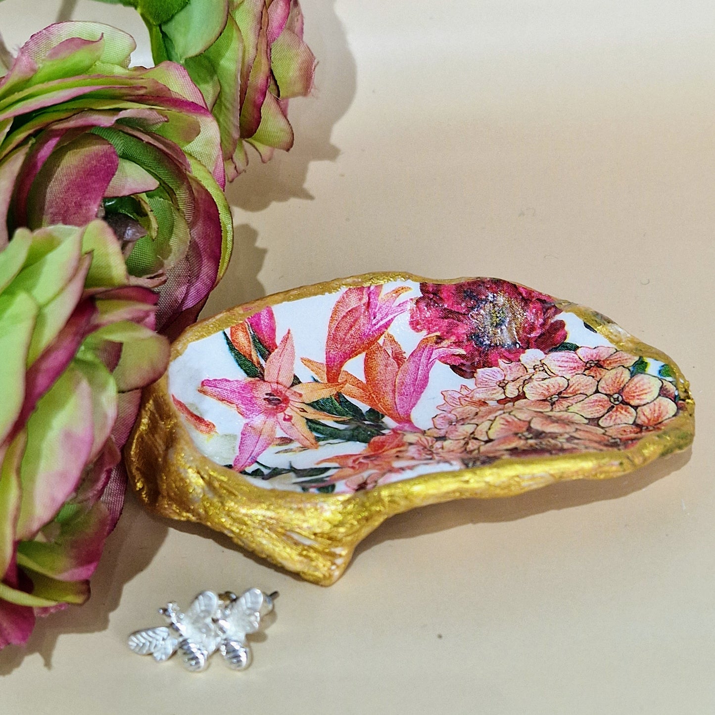 Orange Hydrangea Small Oyster Shell Trinket Dish