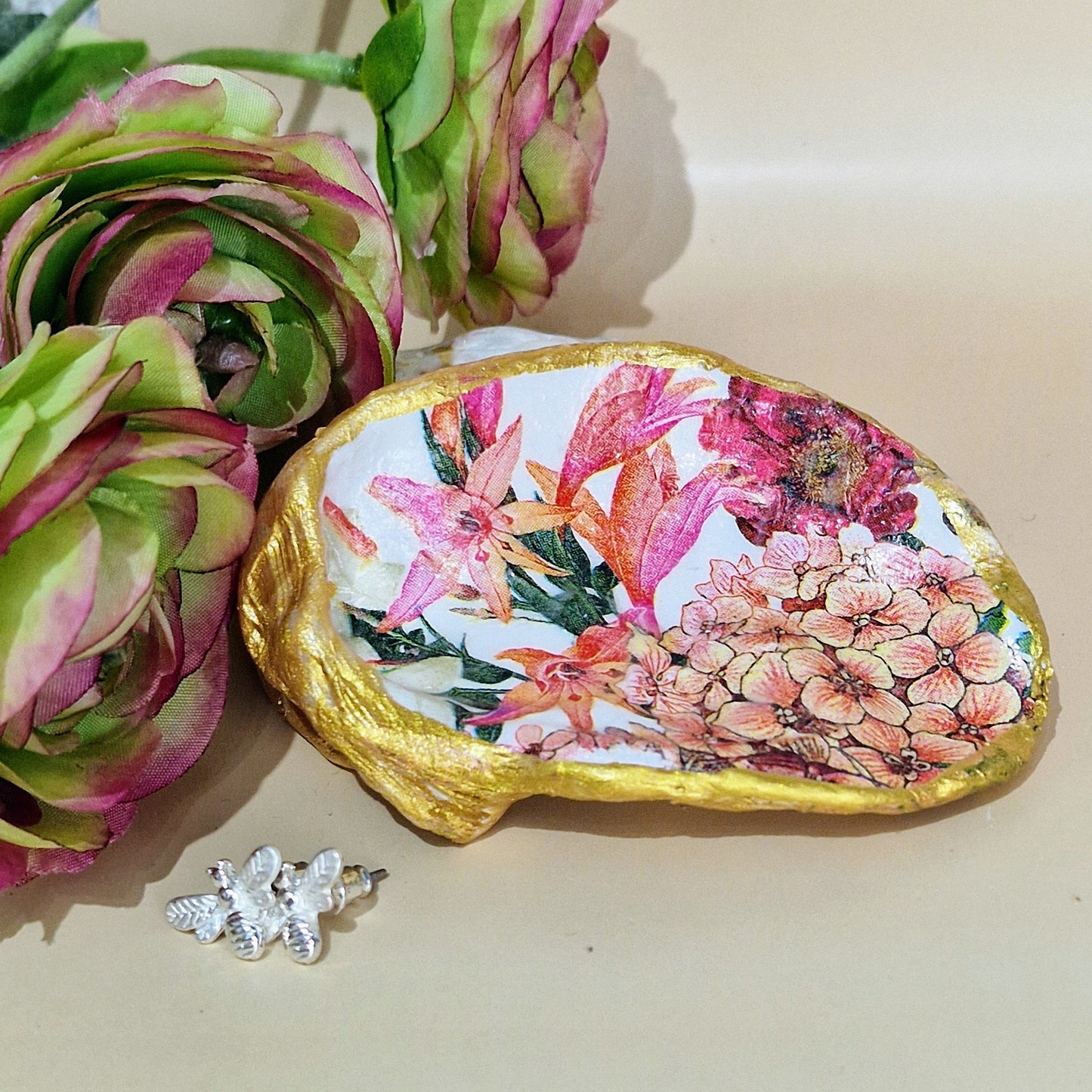 Orange Hydrangea Small Oyster Shell Trinket Dish