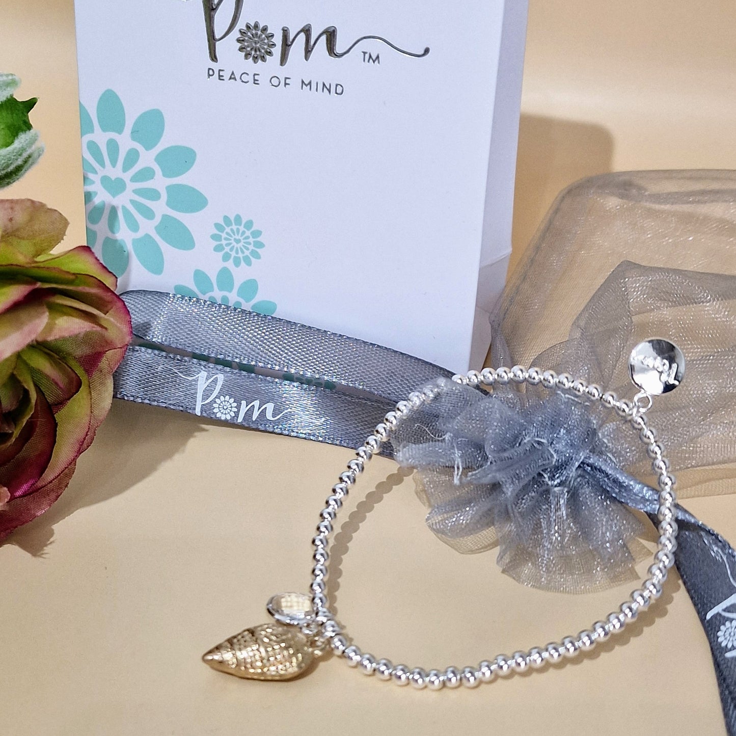 Delicate Shell & Crystal Stretch Charm Bracelet
