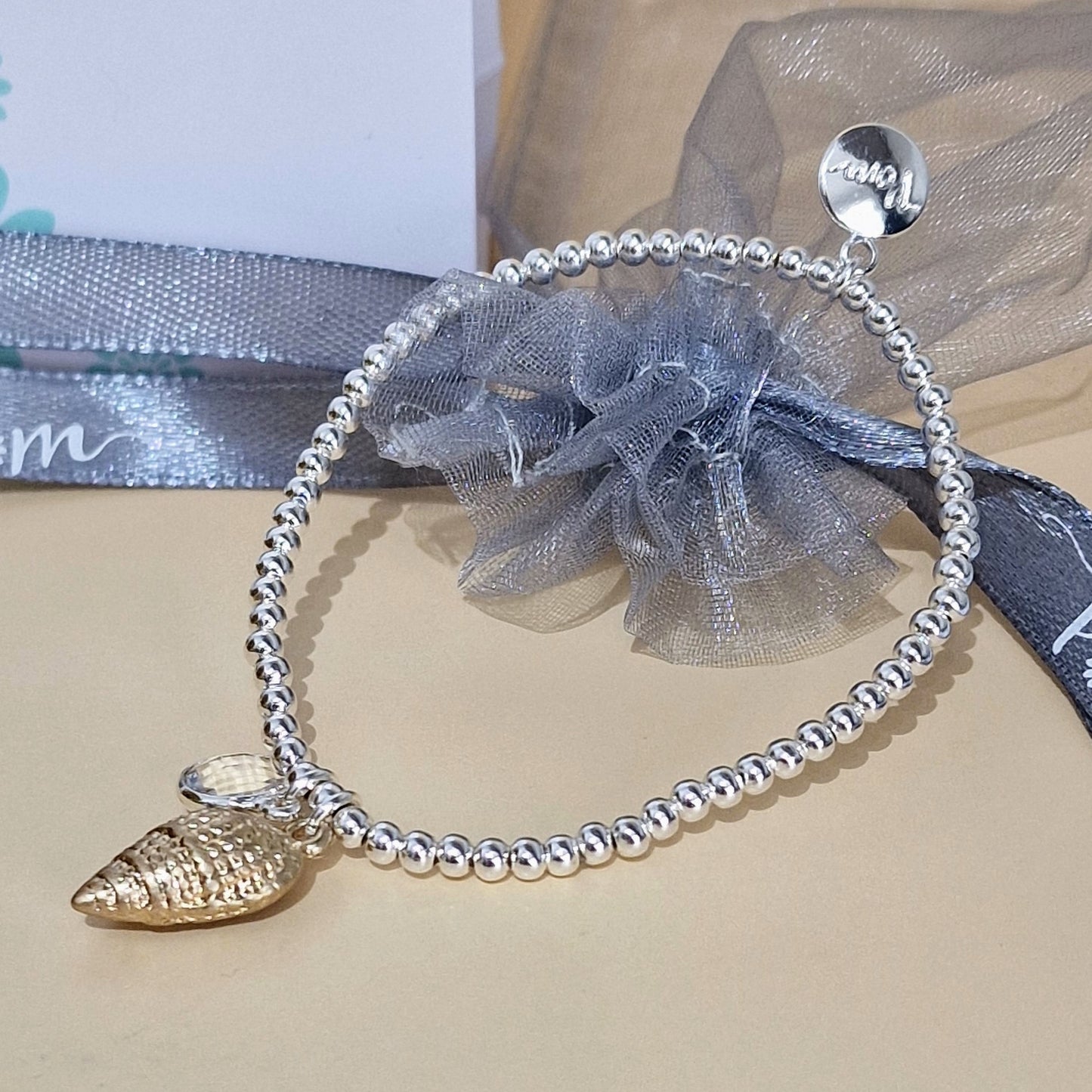 Delicate Shell & Crystal Stretch Charm Bracelet