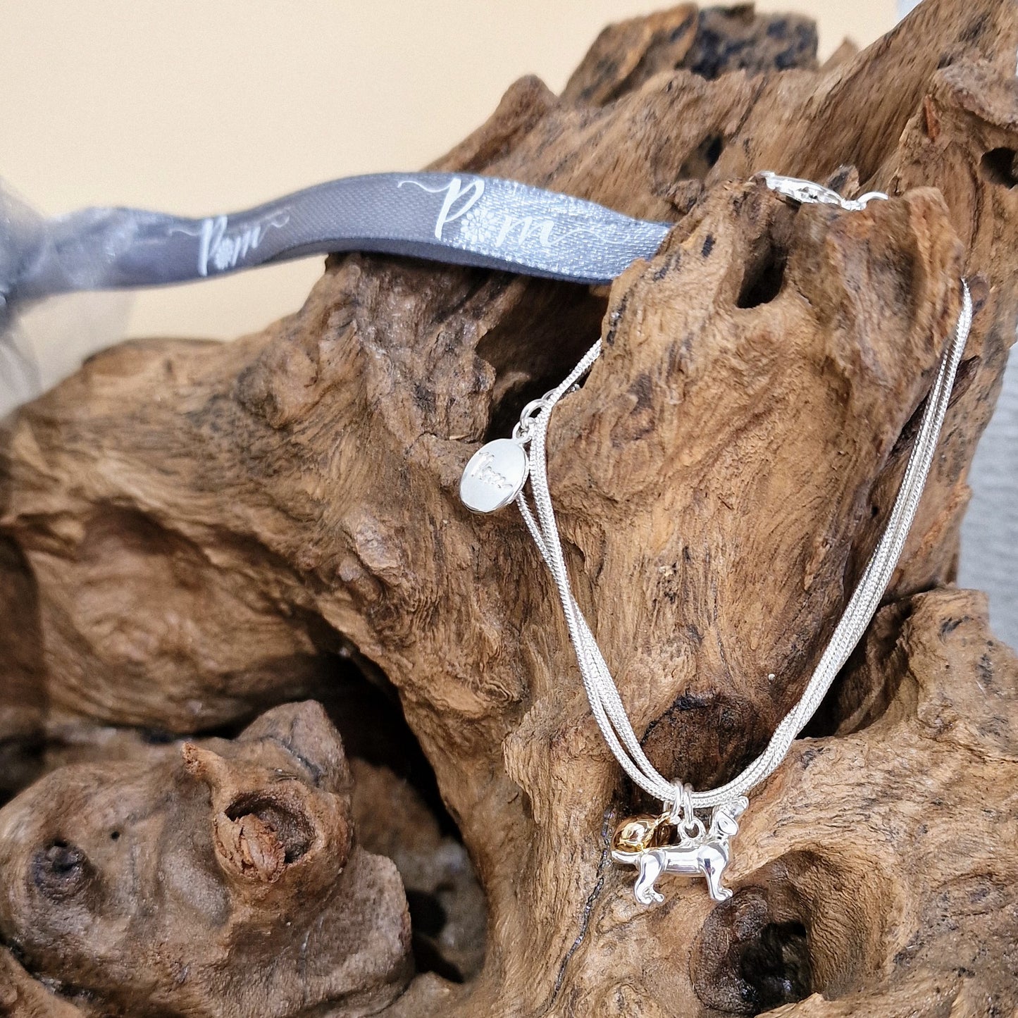 Chain Charm Bracelet with Gold Silver Plated Heart Dachshund by POM