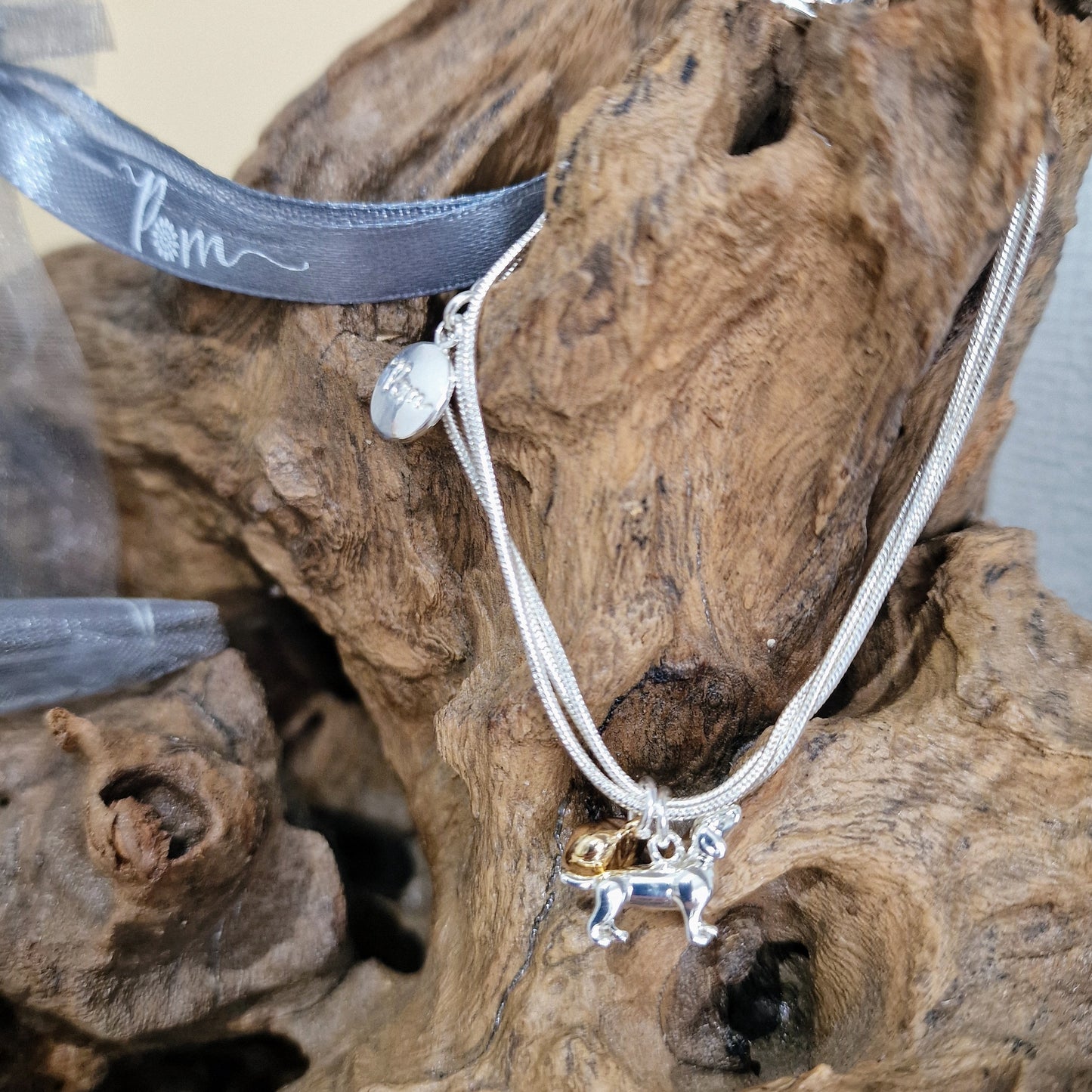 Chain Charm Bracelet with Gold Silver Plated Heart Dachshund by POM