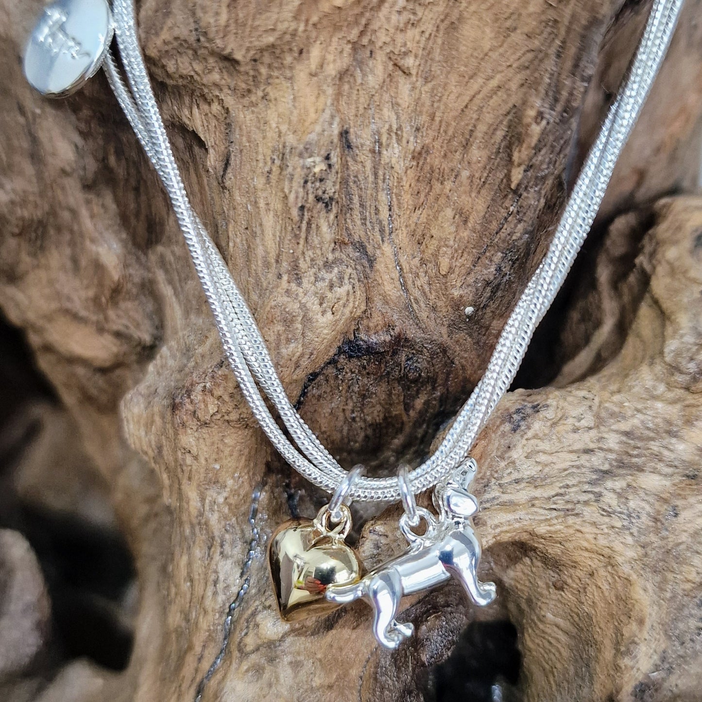 Chain Charm Bracelet with Gold Silver Plated Heart Dachshund by POM