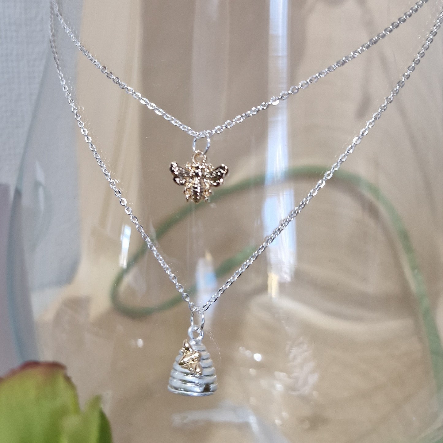 Delicate Layered Honey Bee with Beehive Necklace by POM