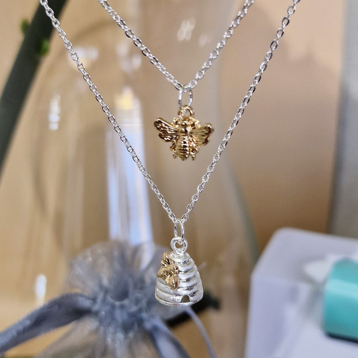 Delicate Layered Honey Bee with Beehive Necklace by POM
