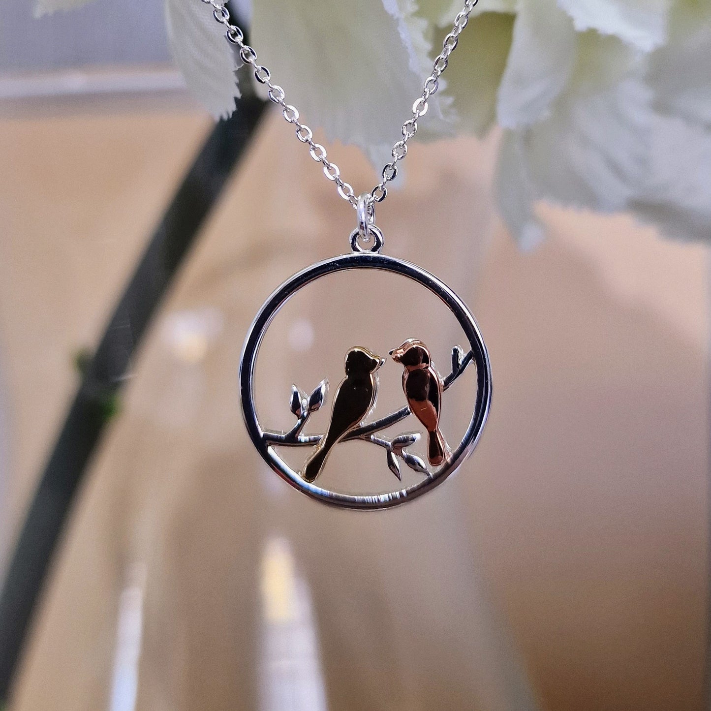 Kissing Birds Necklace Silver Gold Rose Plated by POM