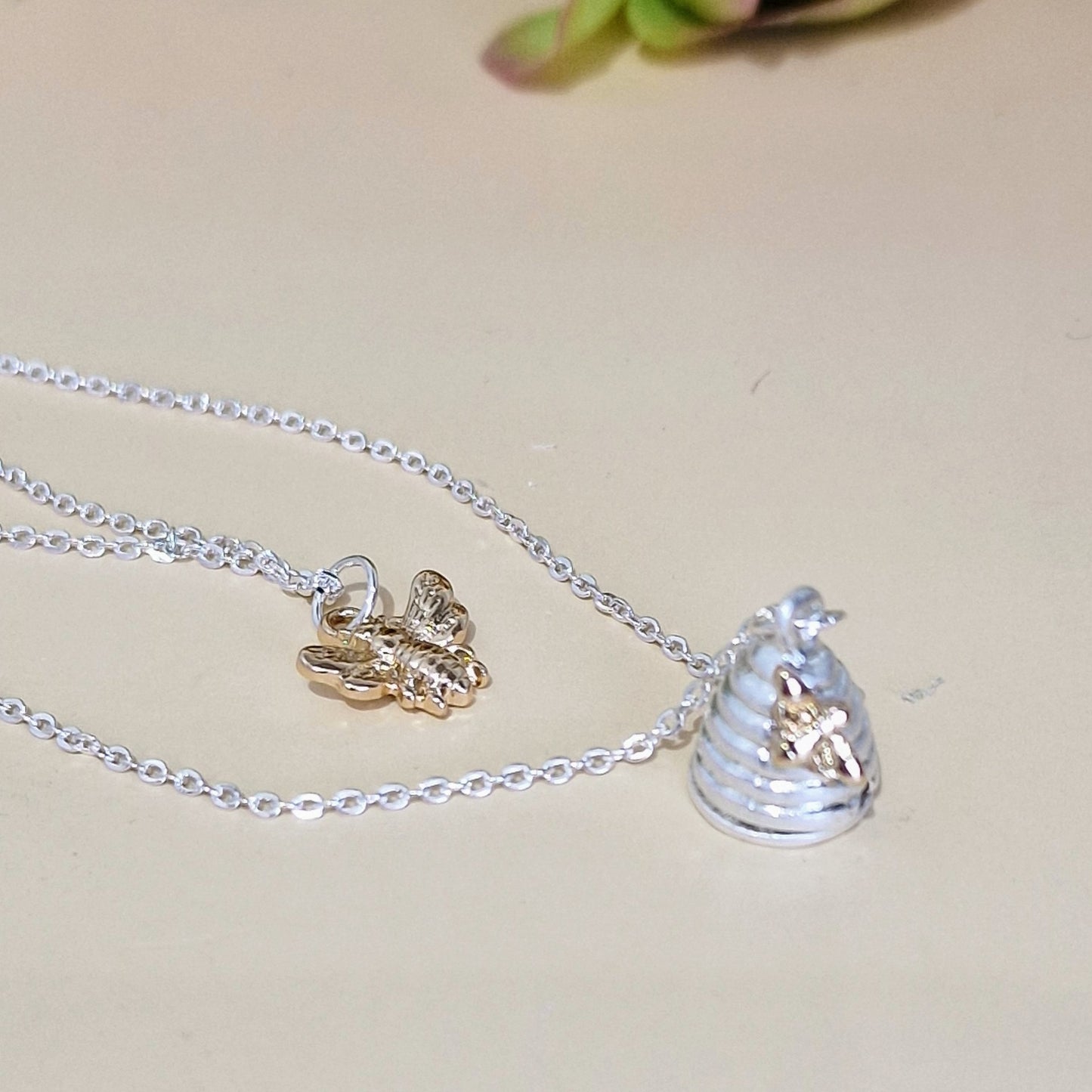 Delicate Layered Honey Bee with Beehive Necklace by POM