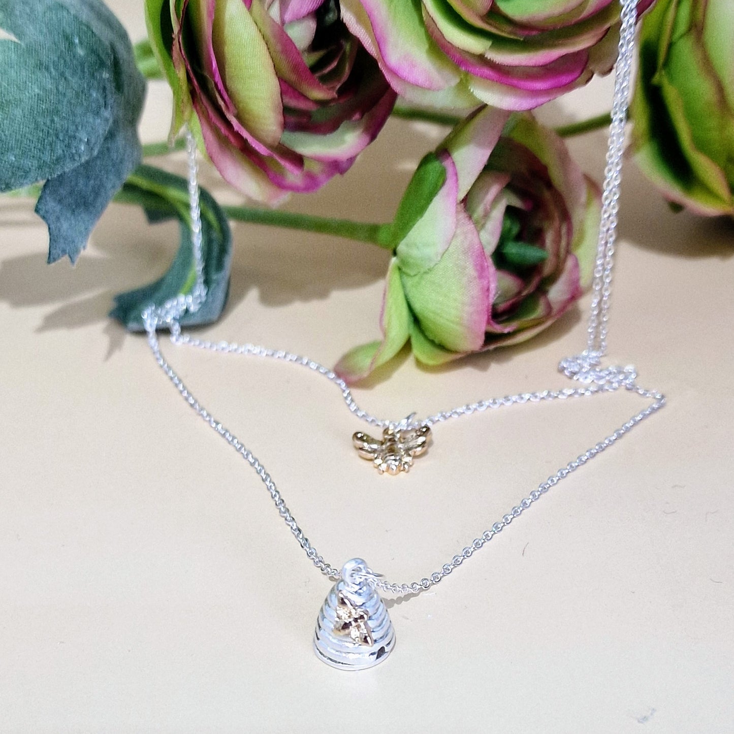 Delicate Layered Honey Bee with Beehive Necklace by POM