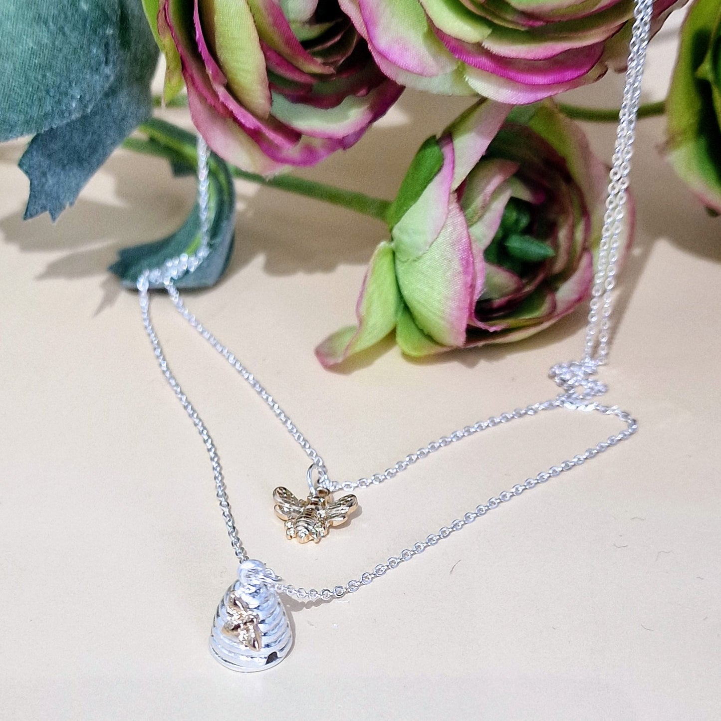 Delicate Layered Honey Bee with Beehive Necklace by POM