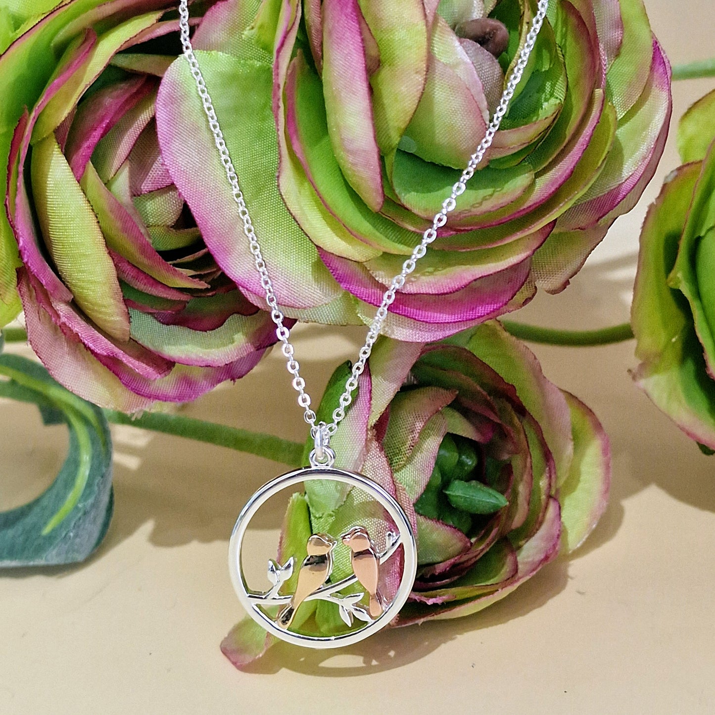 Kissing Birds Necklace Silver Gold Rose Plated by POM