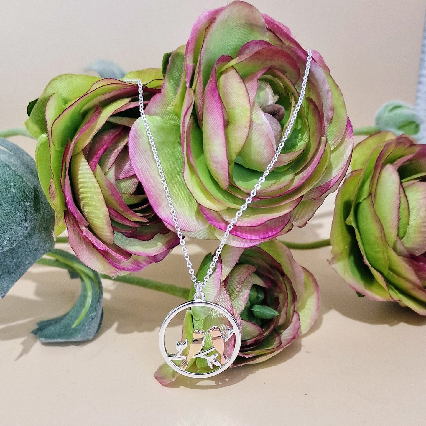 Kissing Birds Necklace Silver Gold Rose Plated by POM