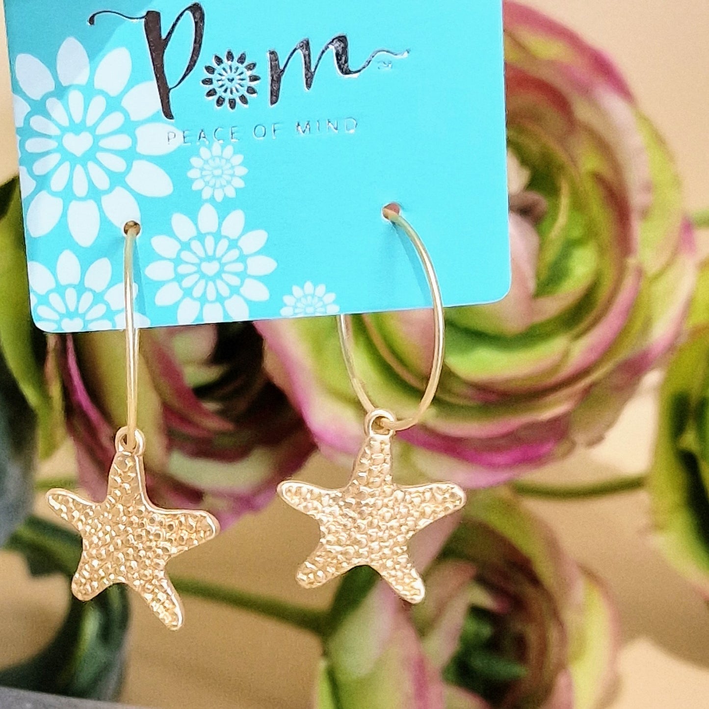 Beautiful Textured Gold Starfish Hoop Earrings by POM
