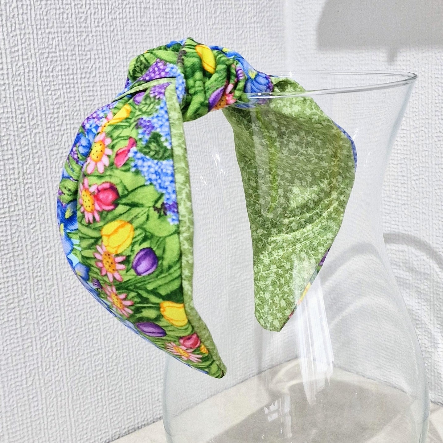 Spring Flowers Tulips Bluebells Iris Cotton Fabric Headband Hairband Knot Twist